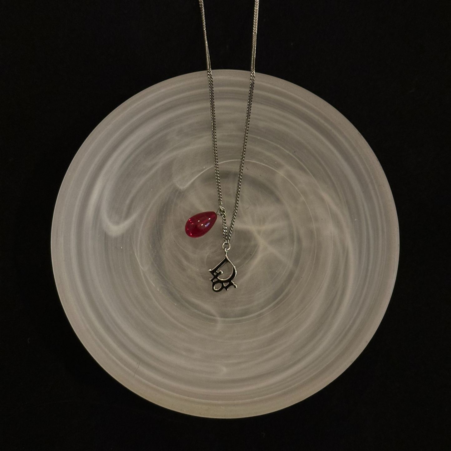 D Red teardrop letter necklace