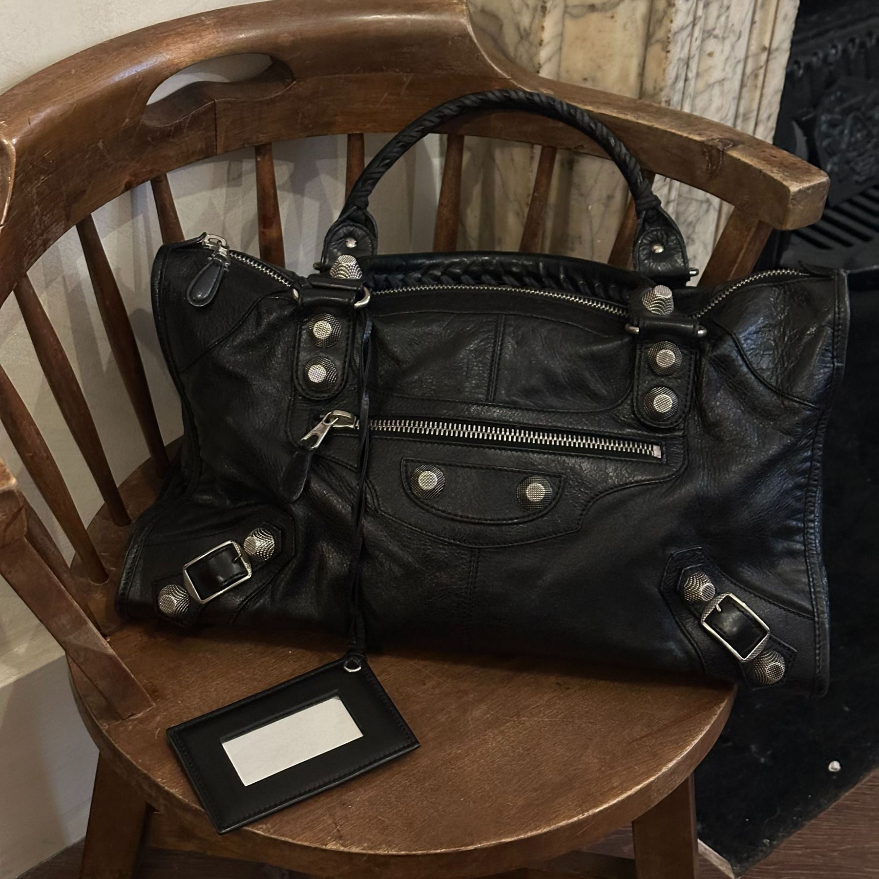 B Black and silver motorcycle bag