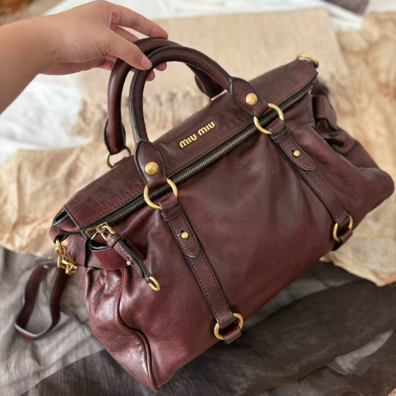 M Brown motorcycle bag