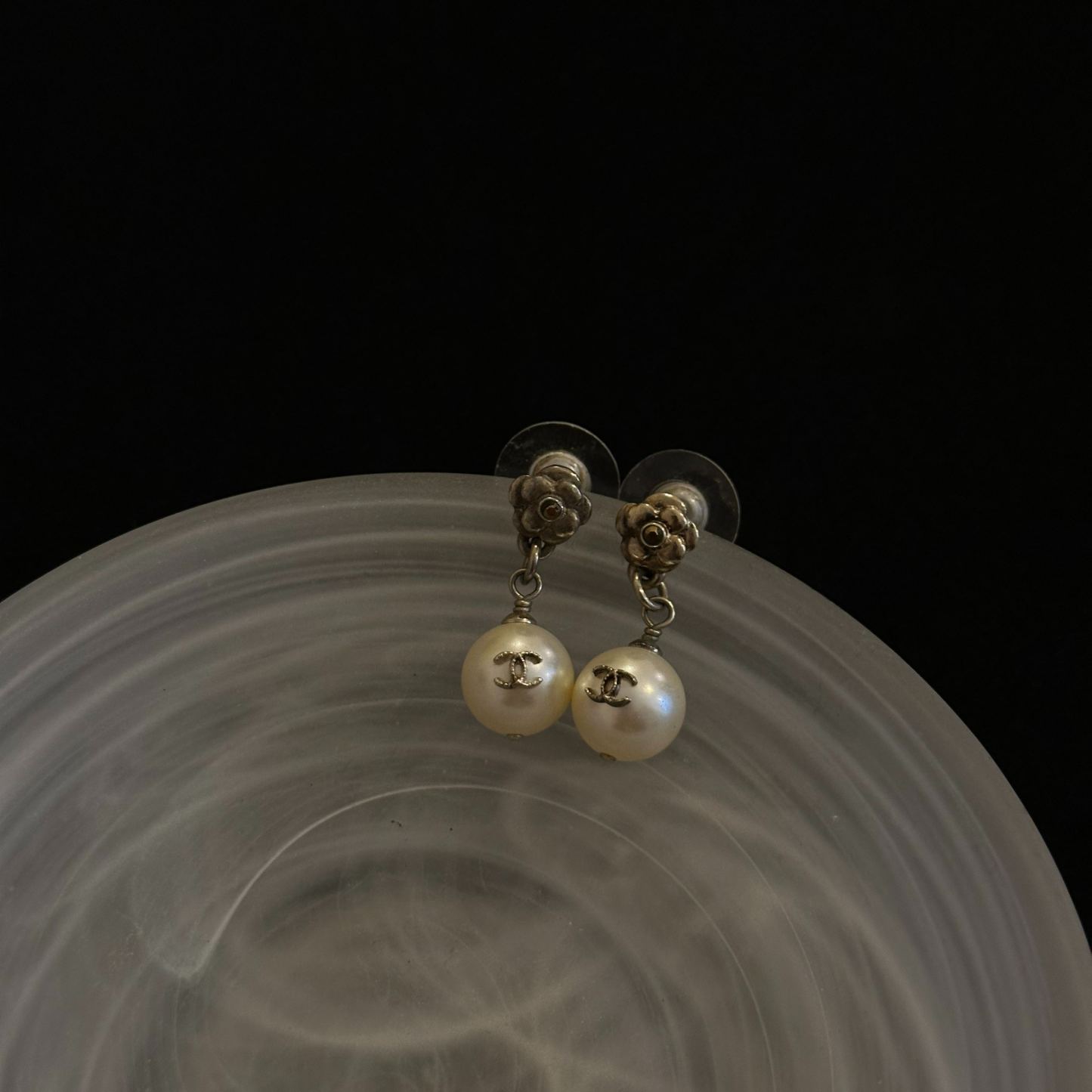 C Camellia Pearl Pendant Earrings