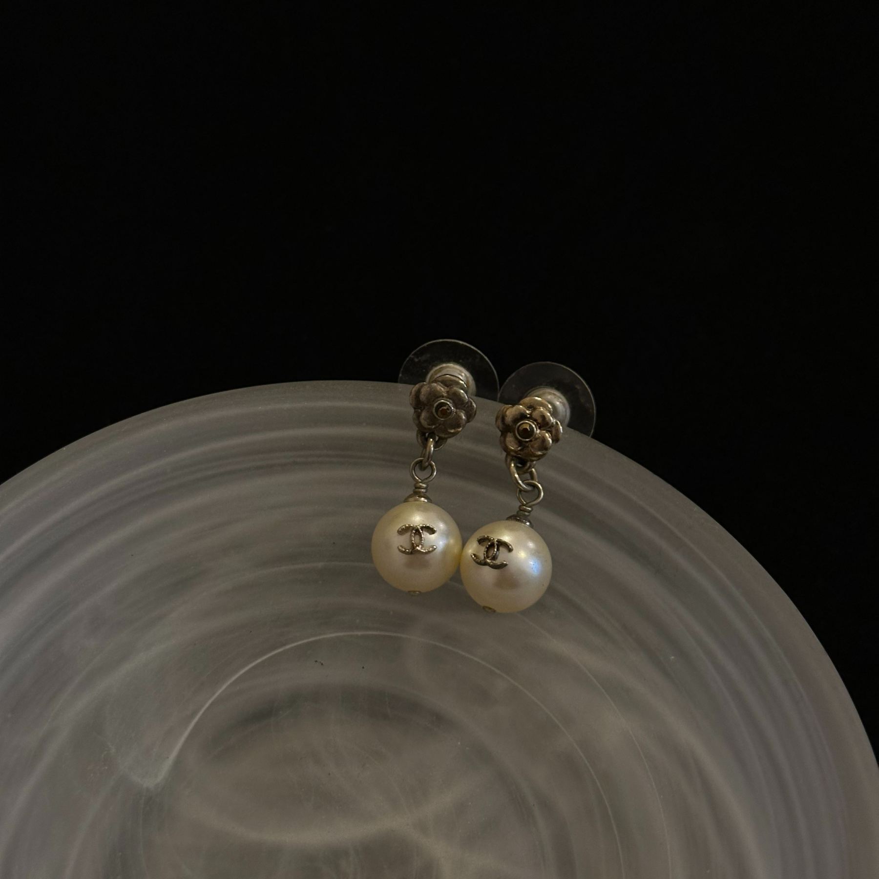 C Camellia Pearl Pendant Earrings