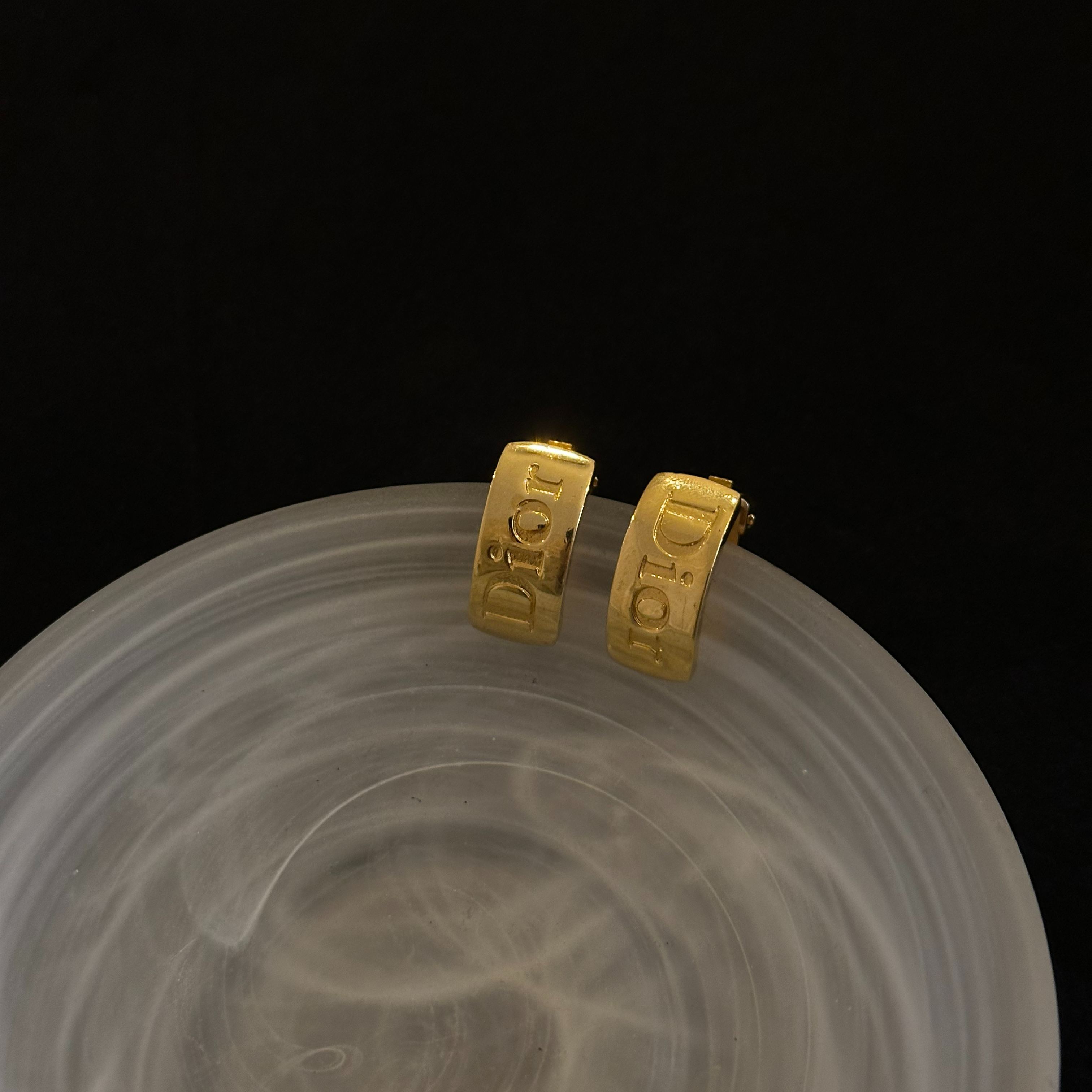 D Gold nameplate earrings