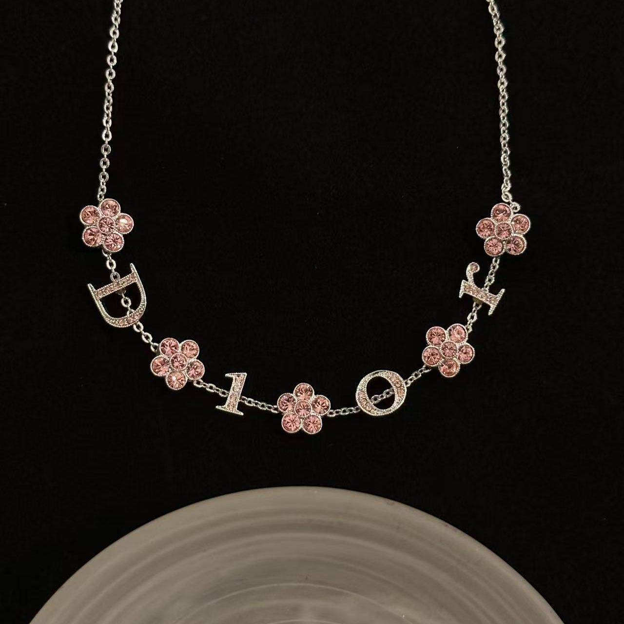 D Pink Diamond Flower Necklace