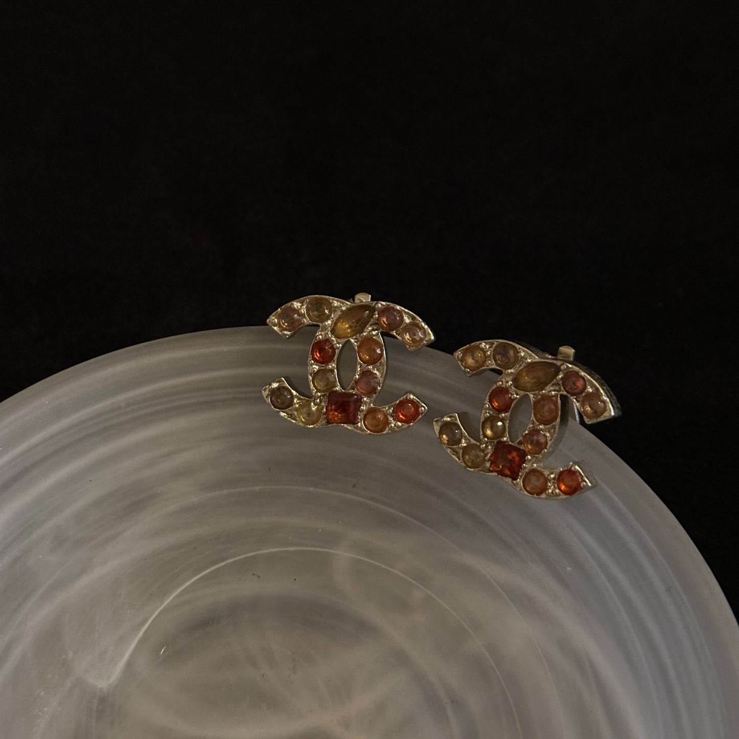 C Colored Diamond Double C Ear clips
