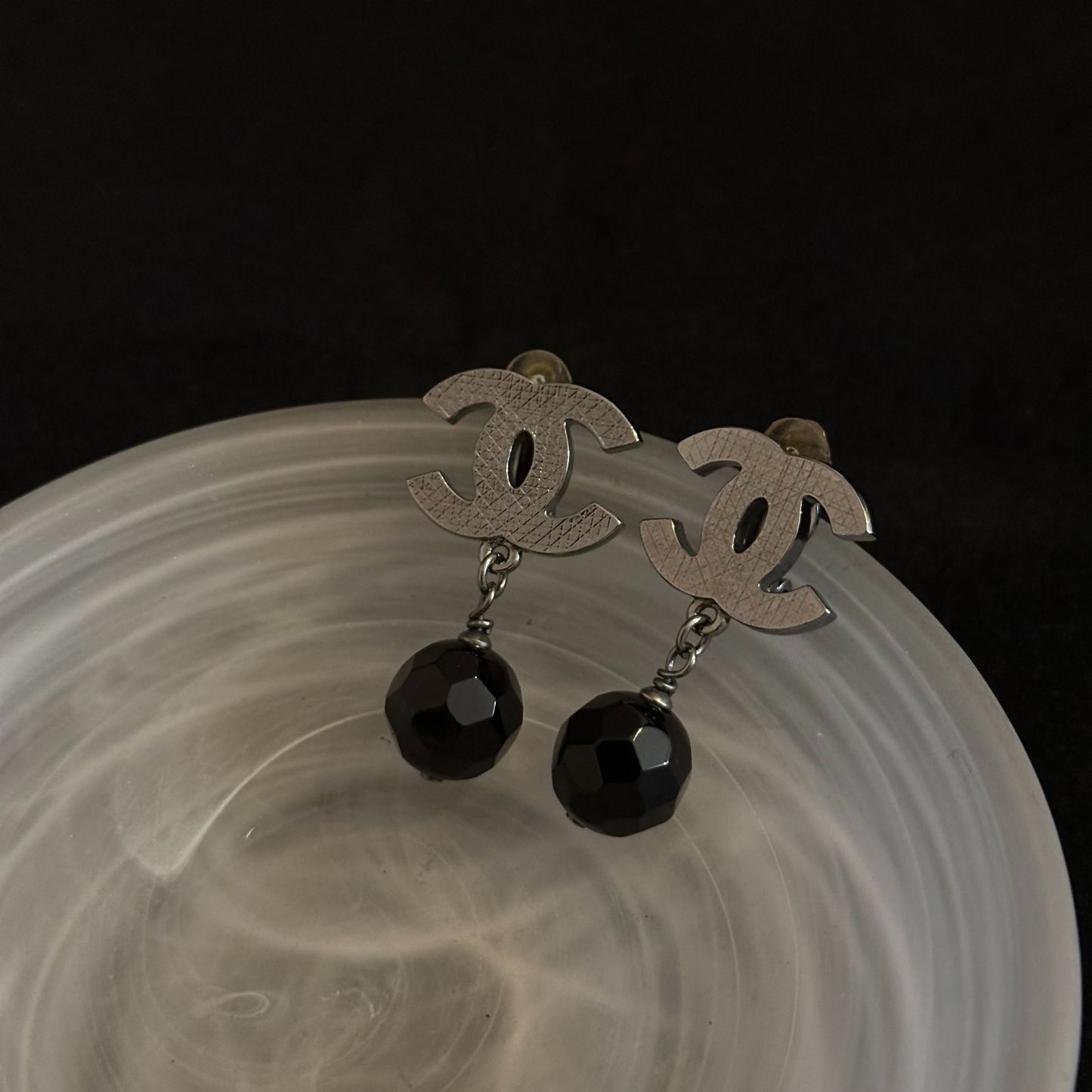 C Double C Acrylic Ball Pendant Ear Clip