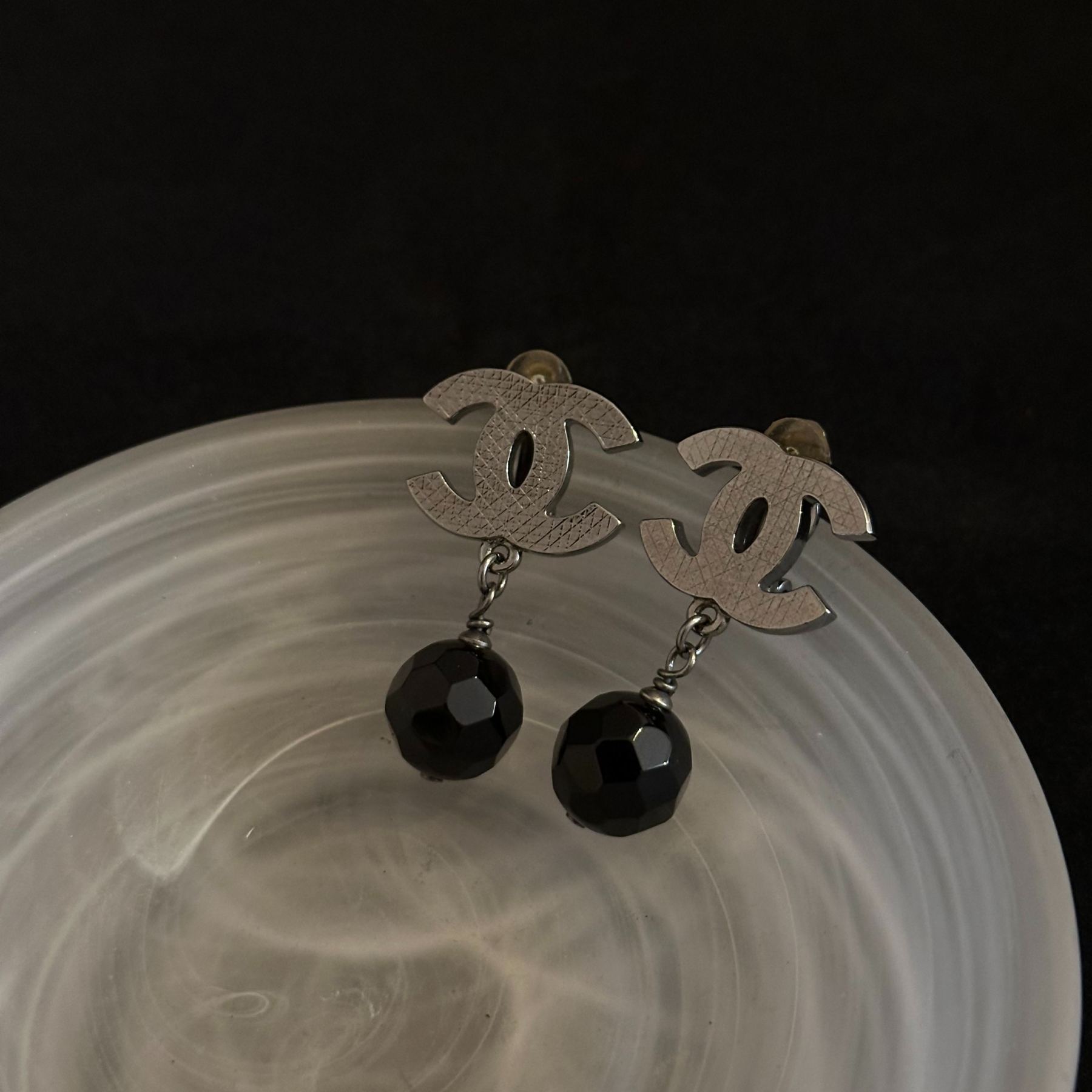 C Double C Acrylic Ball Pendant Ear Clip