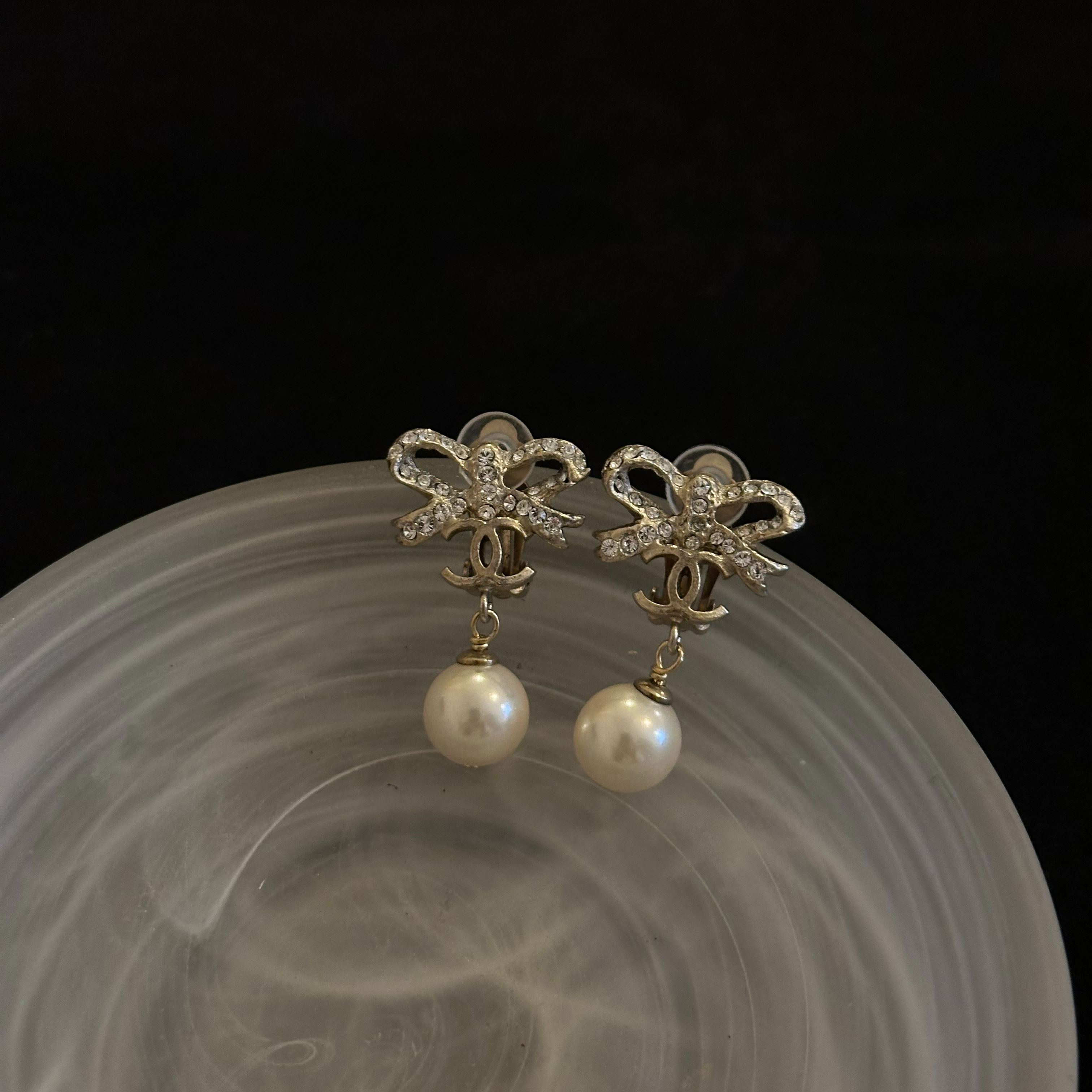 C Bow Rhinestones Ear Clips