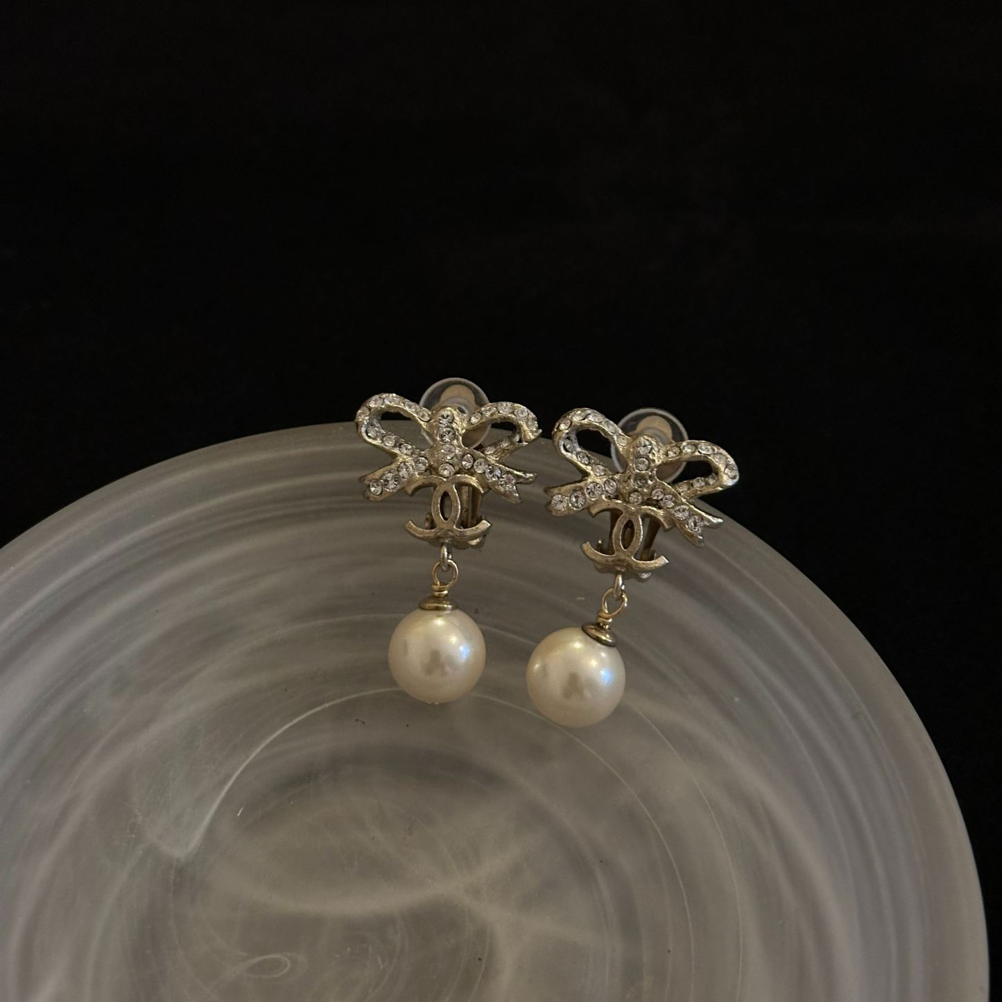 C Bow Rhinestones Ear Clips