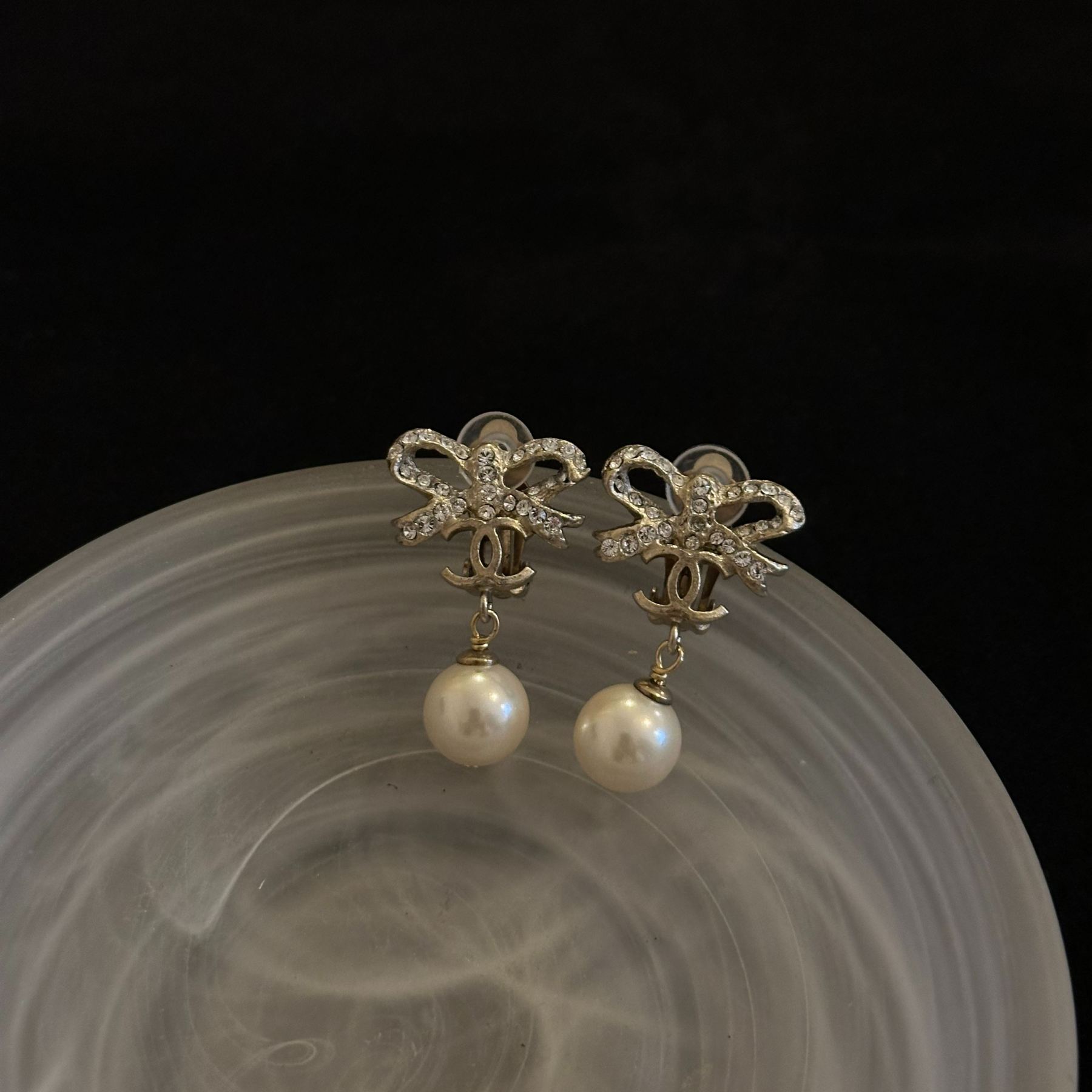 C Bow Rhinestones Ear Clips