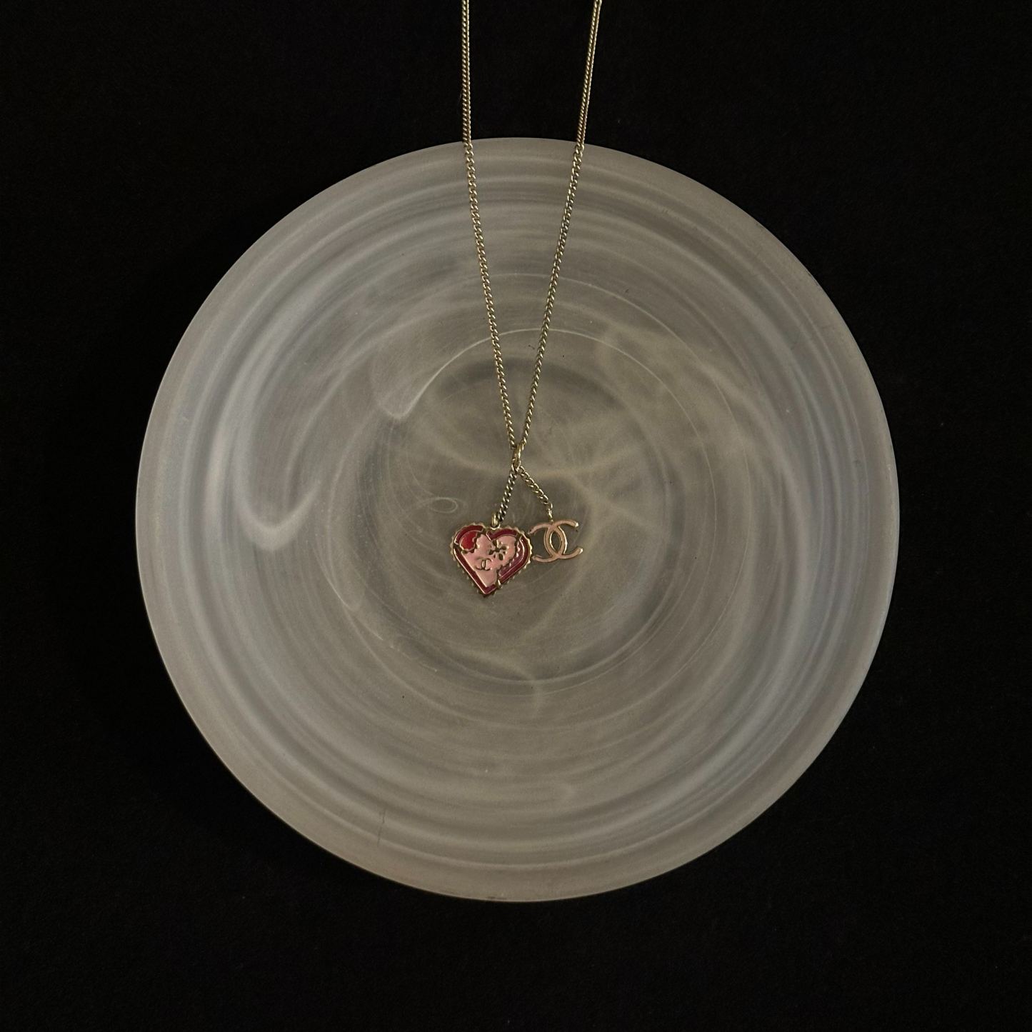 C Enamel Heart Double C Necklace