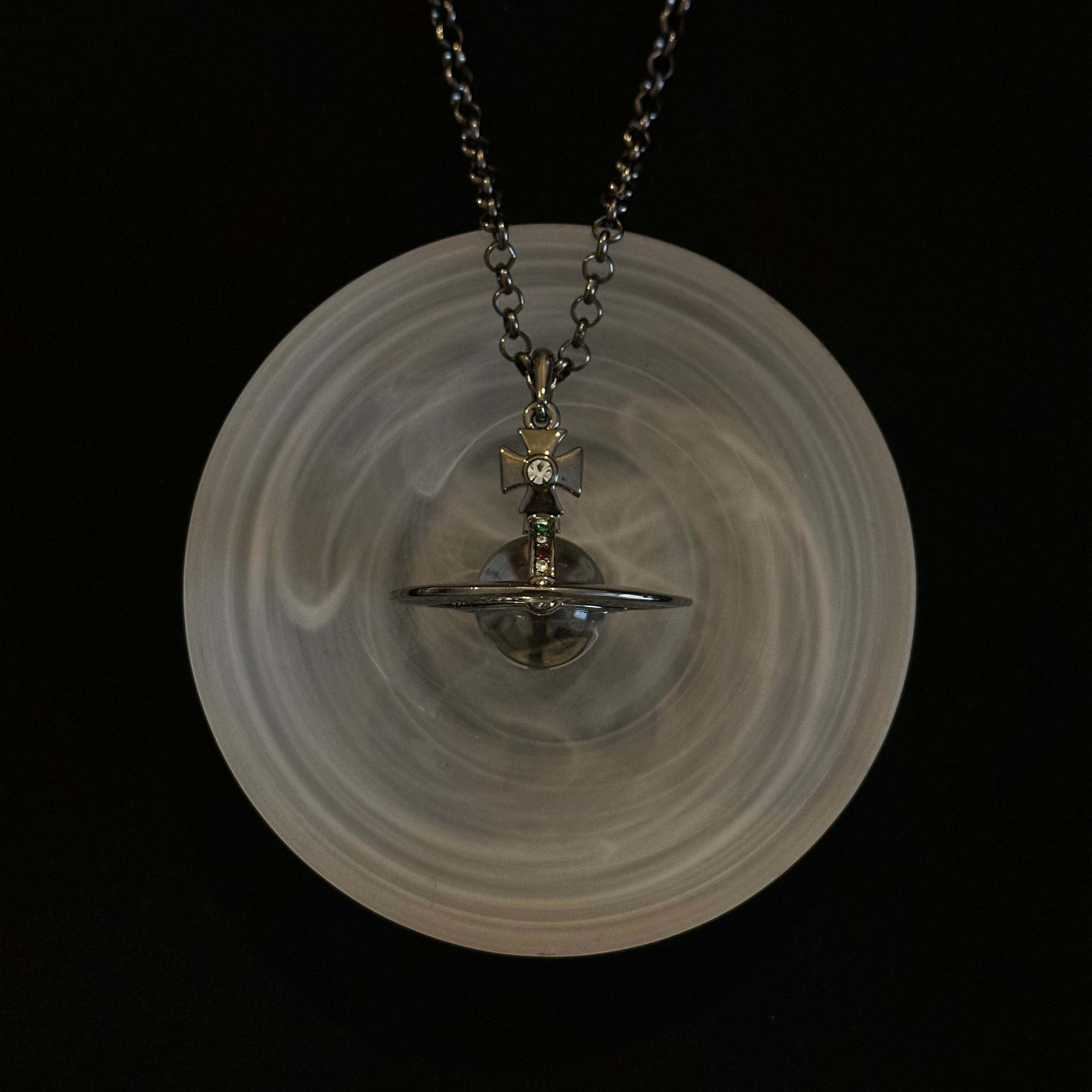 V Black 3D Saturn Necklace