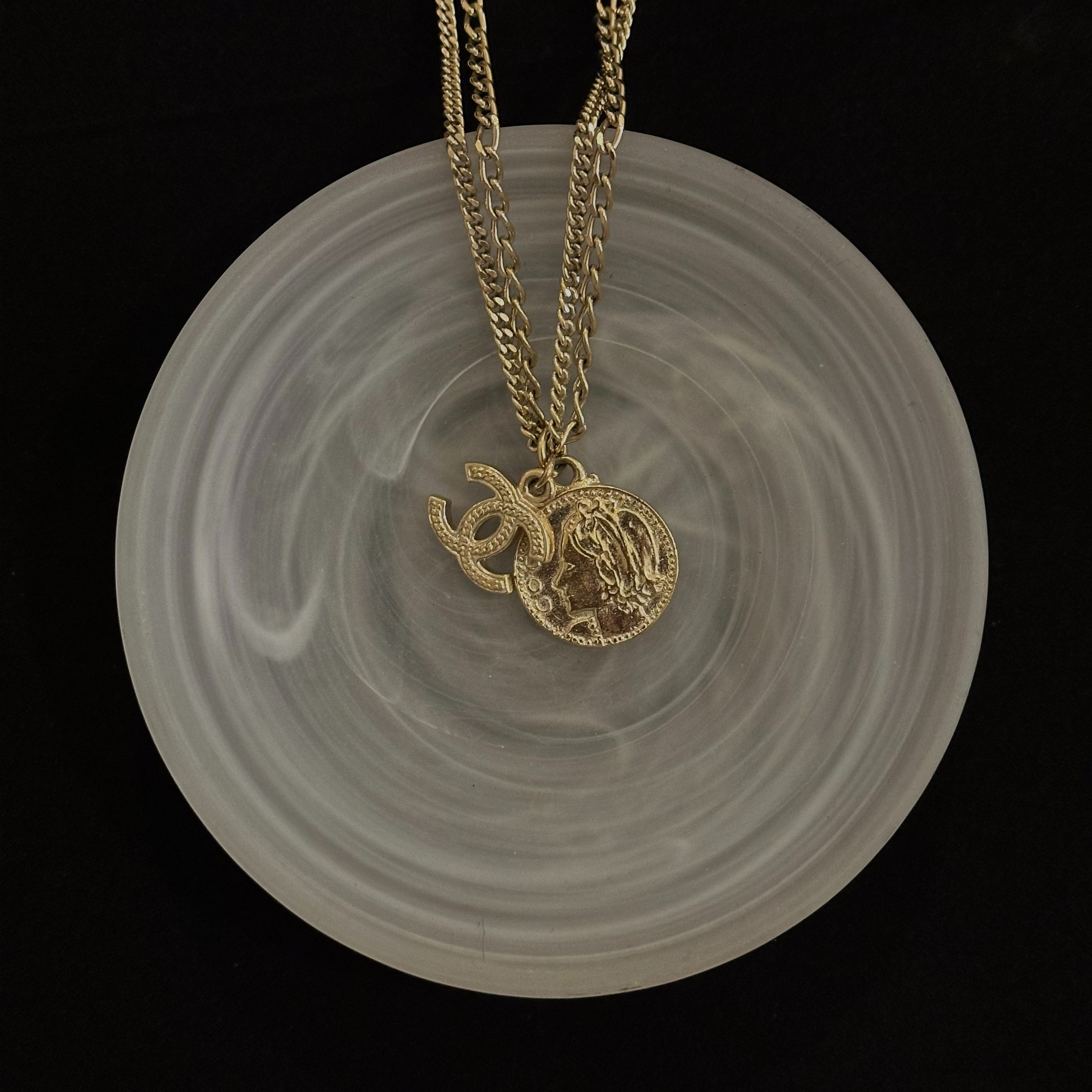 C Coco Coin Double Layer Gold Necklace