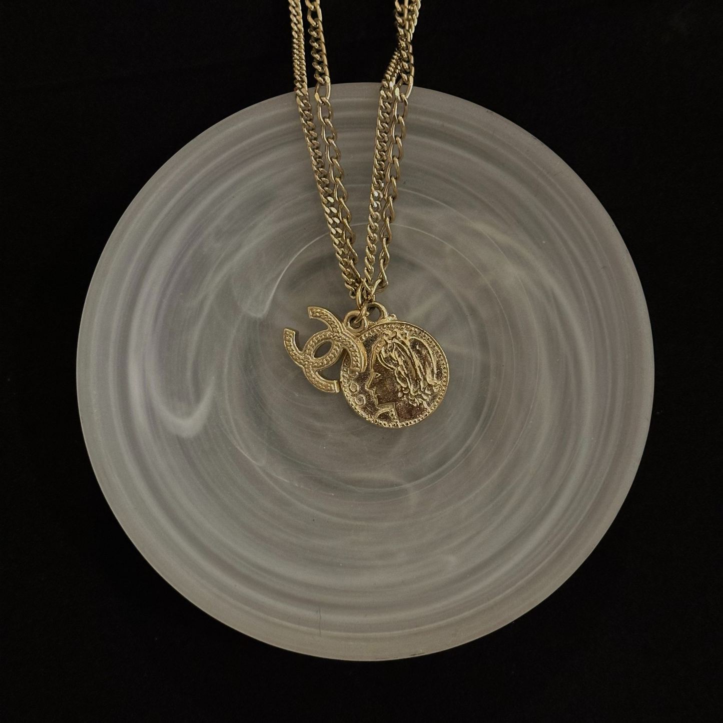 C Coco Coin Double Layer Gold Necklace