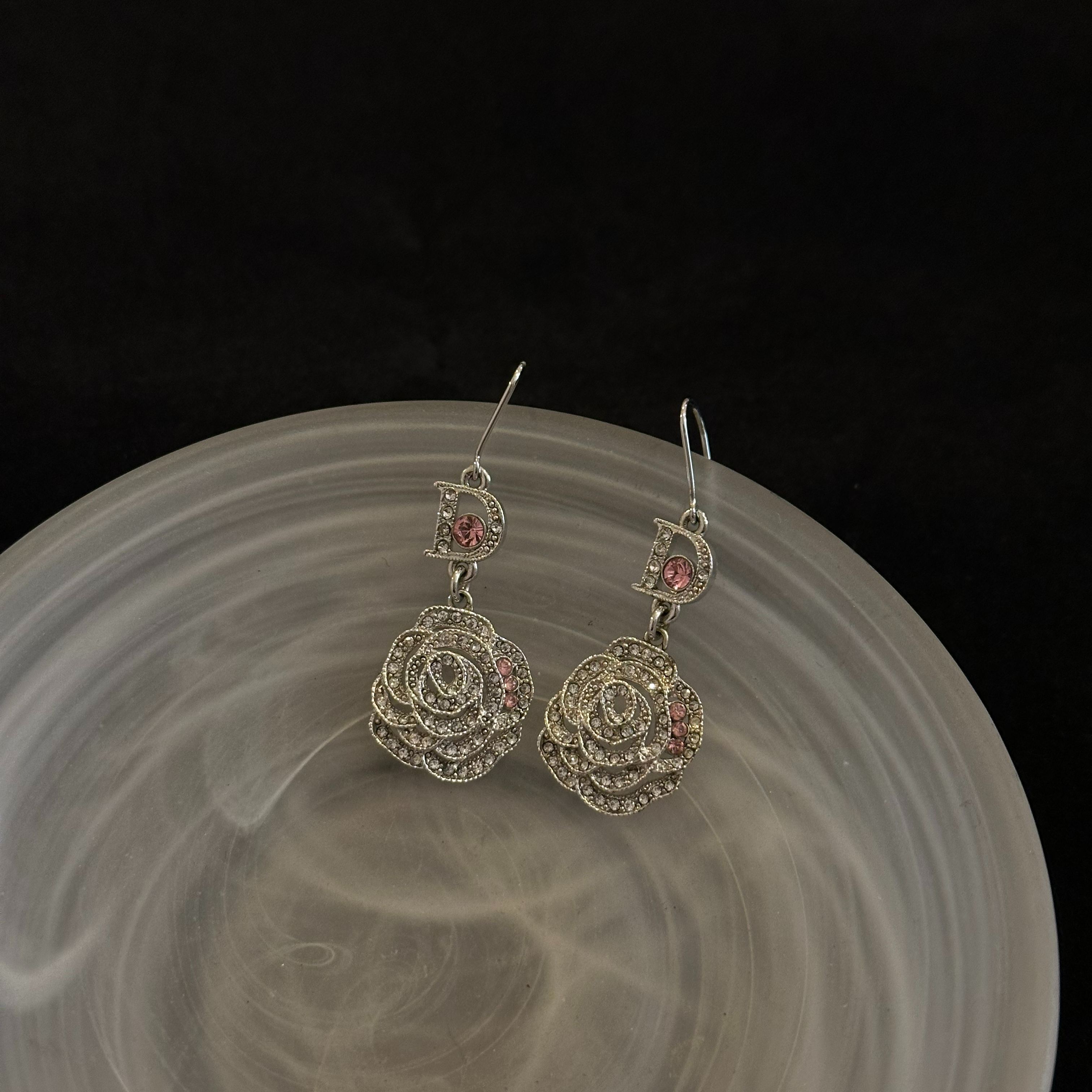 D Rose rhinestone earrings