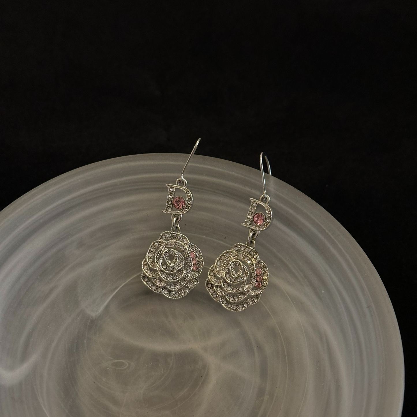 D Rose rhinestone earrings