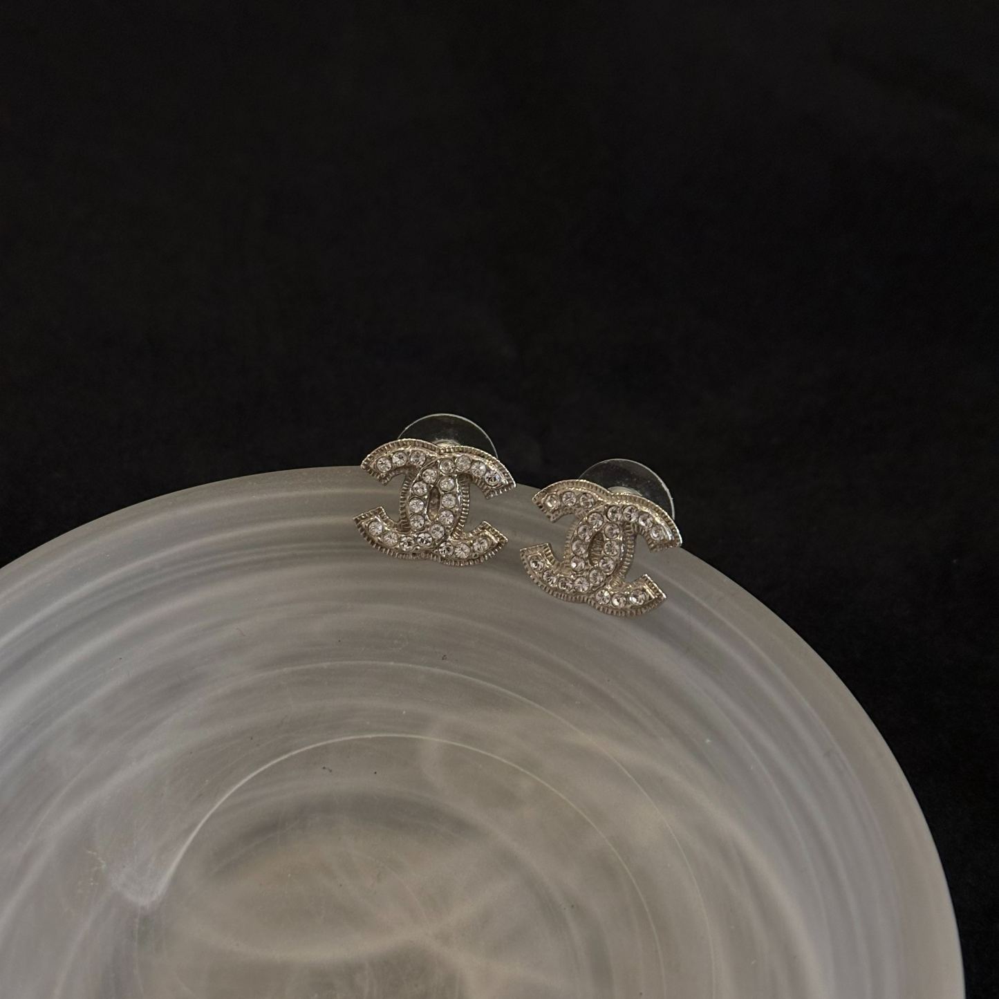 C Double C full diamond silver clip earrings