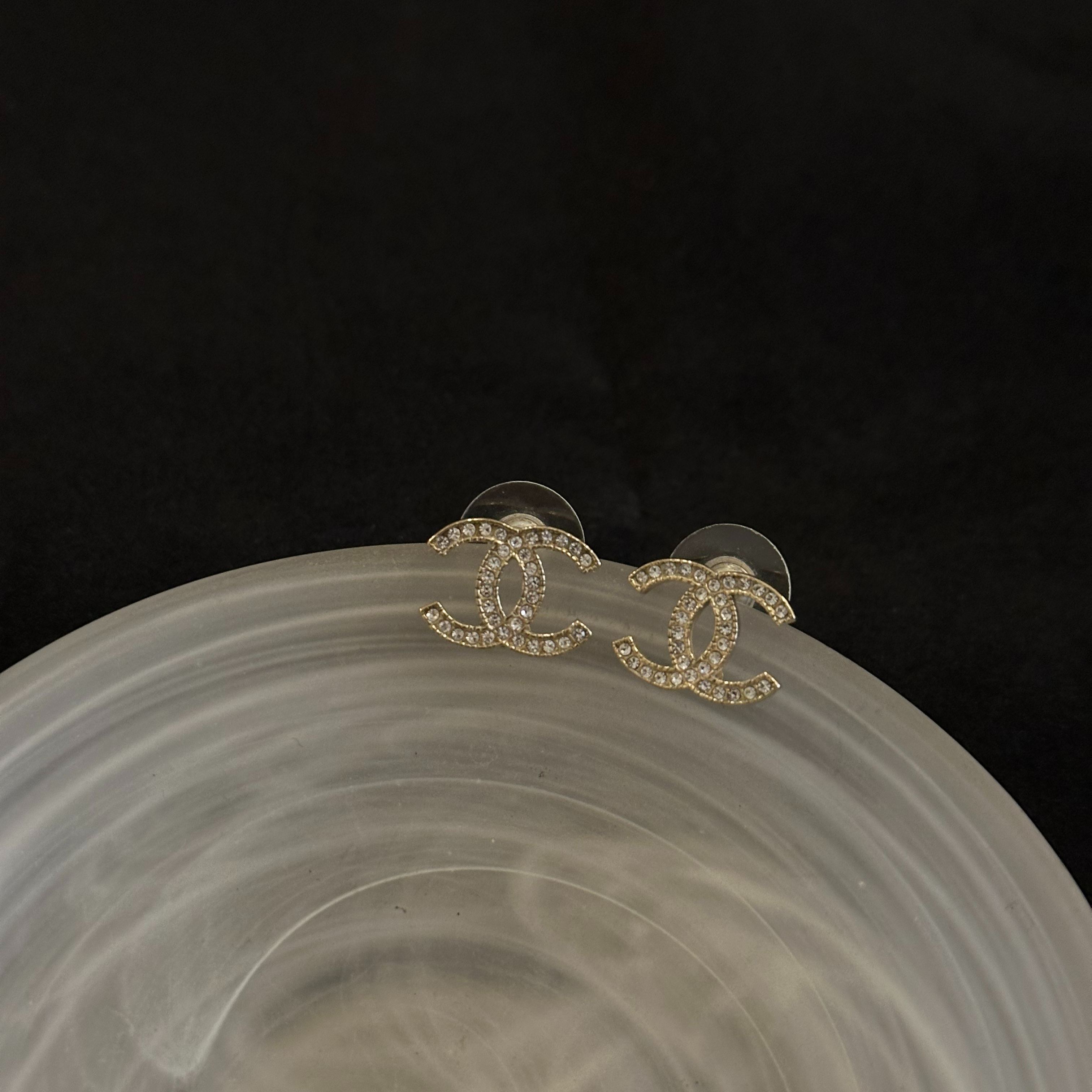 C Double C full diamond gold earrings