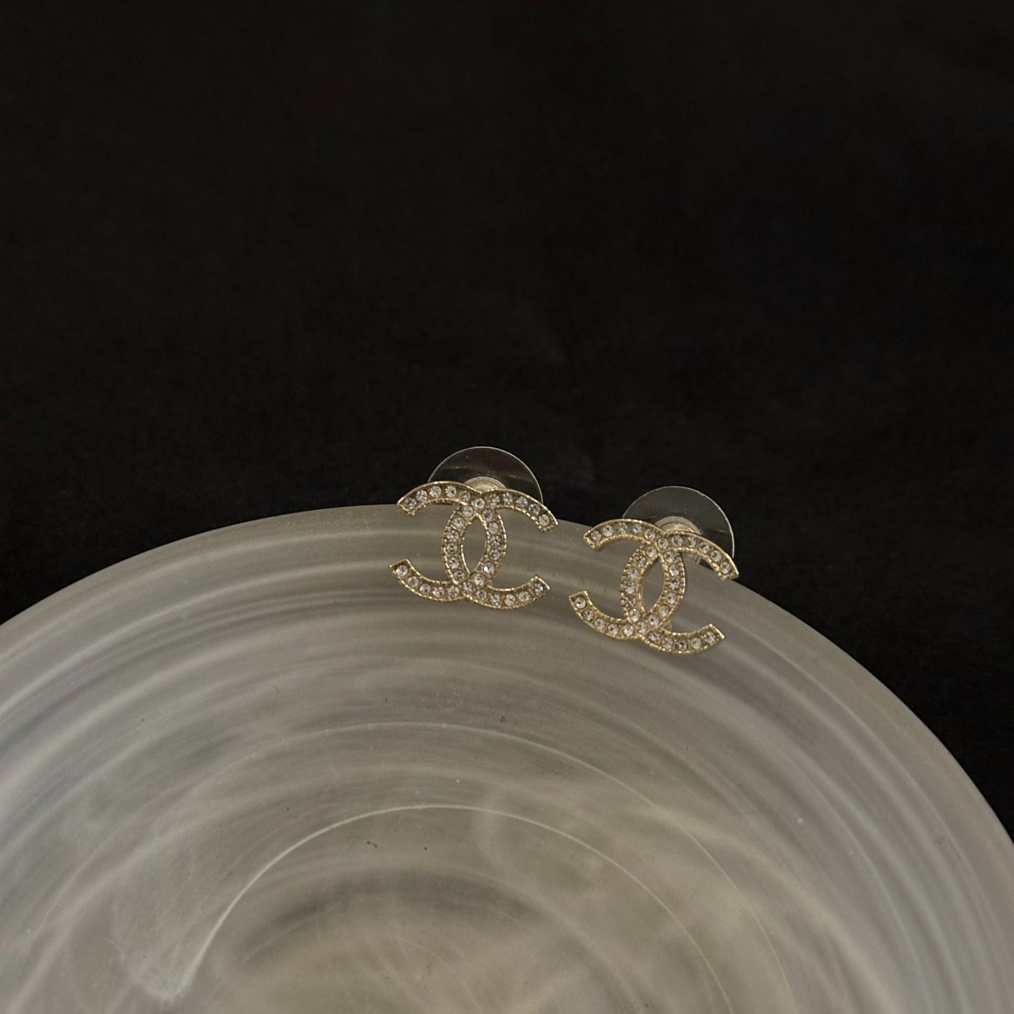 C Double C full diamond gold earrings