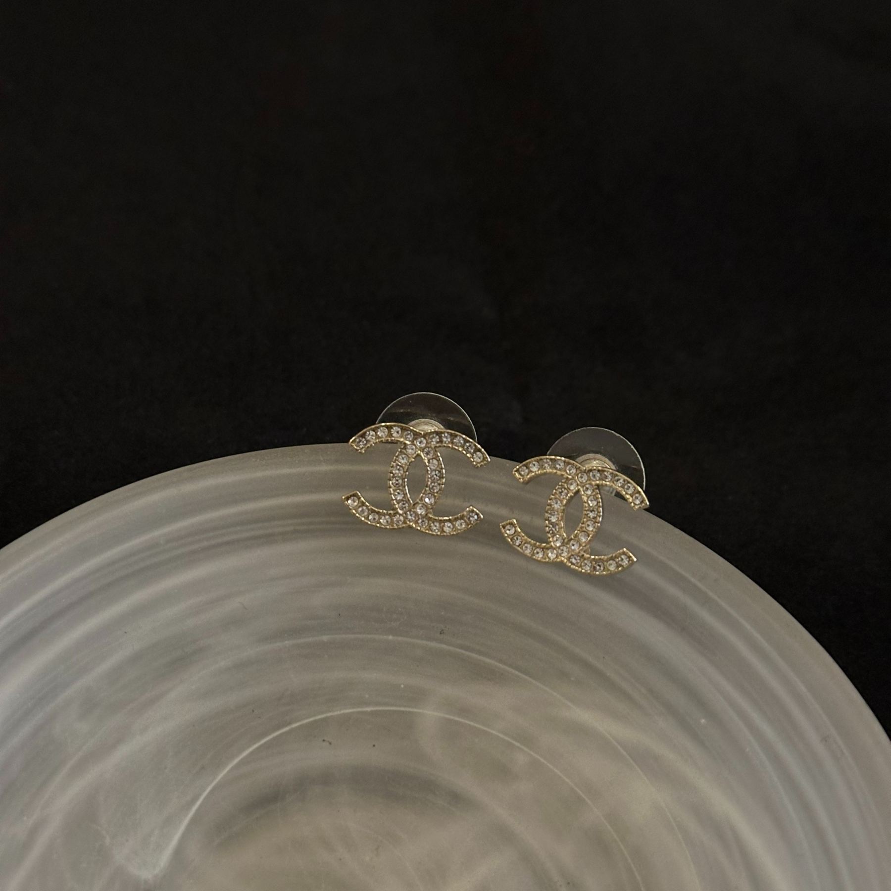 C Double C full diamond gold earrings