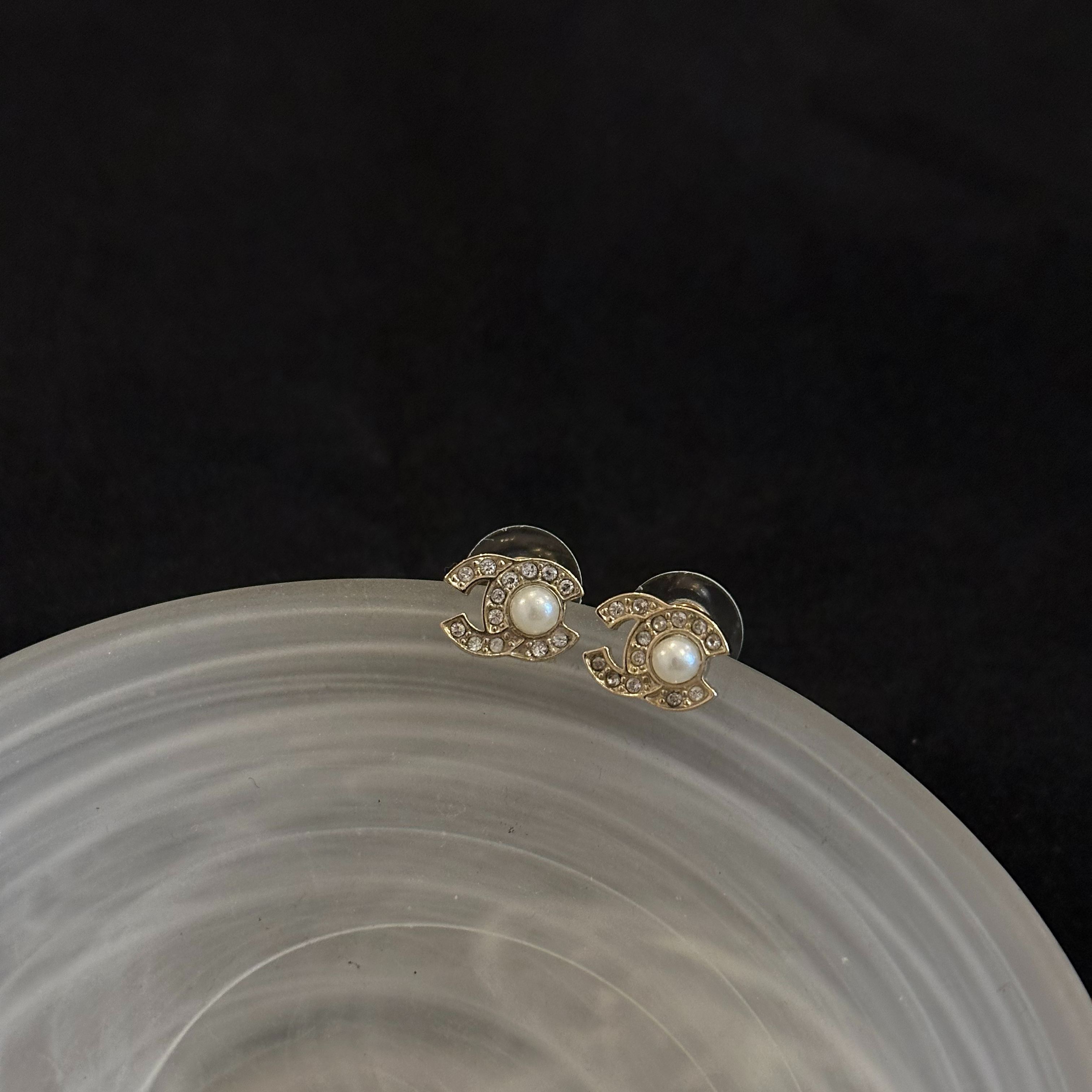 C Double C rhinestone pearl earrings