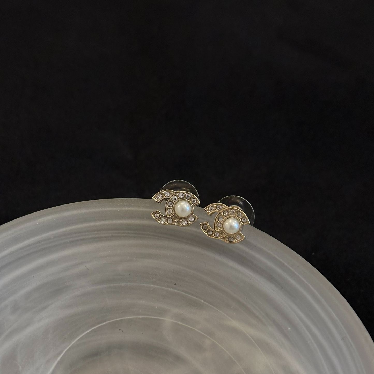 C Double C rhinestone pearl earrings