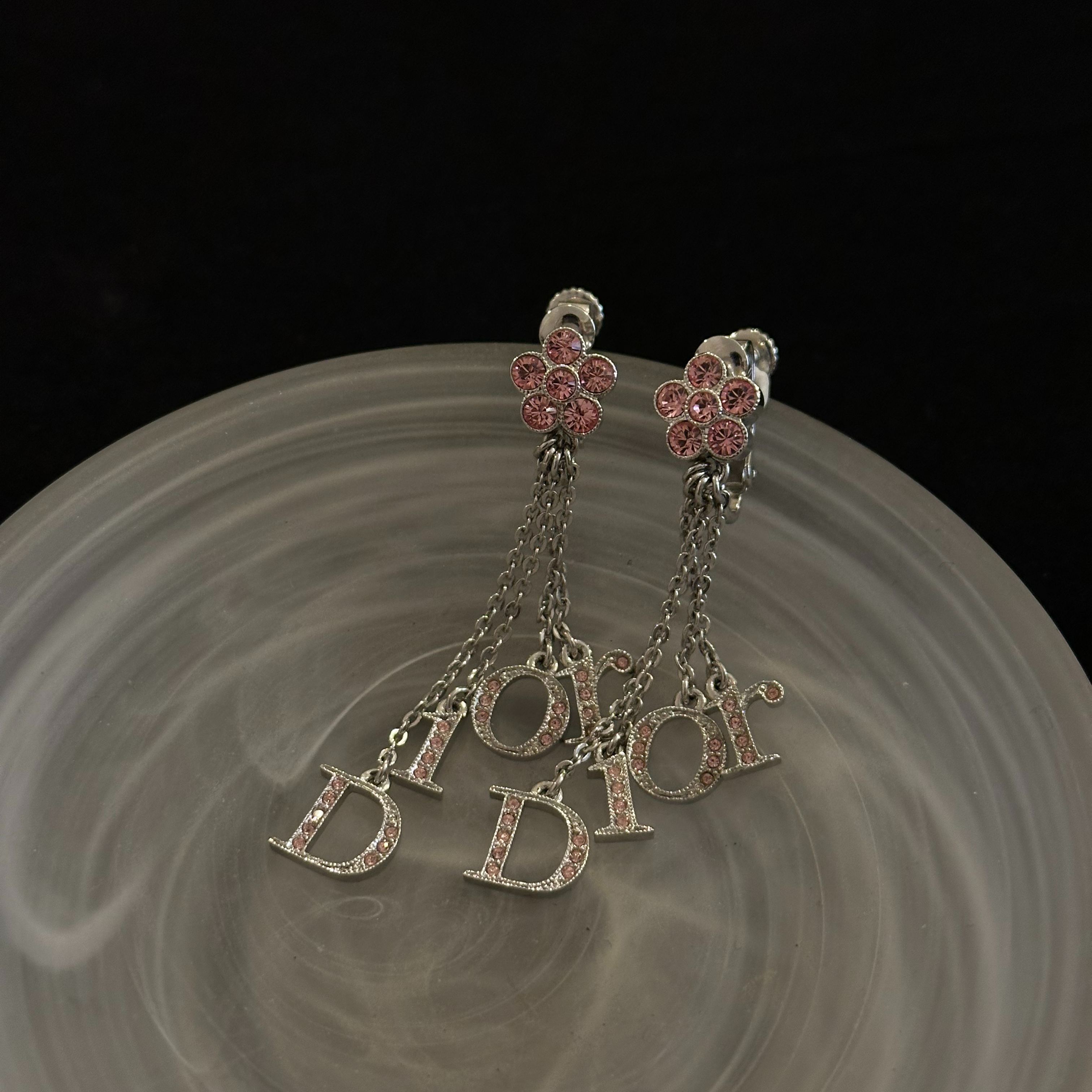D Pink Diamond Flower logo tassel Earrings