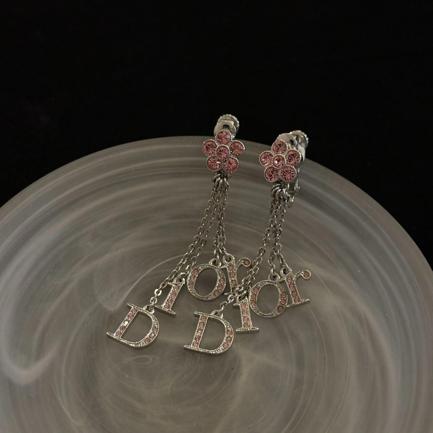D Pink Diamond Flower logo tassel Earrings