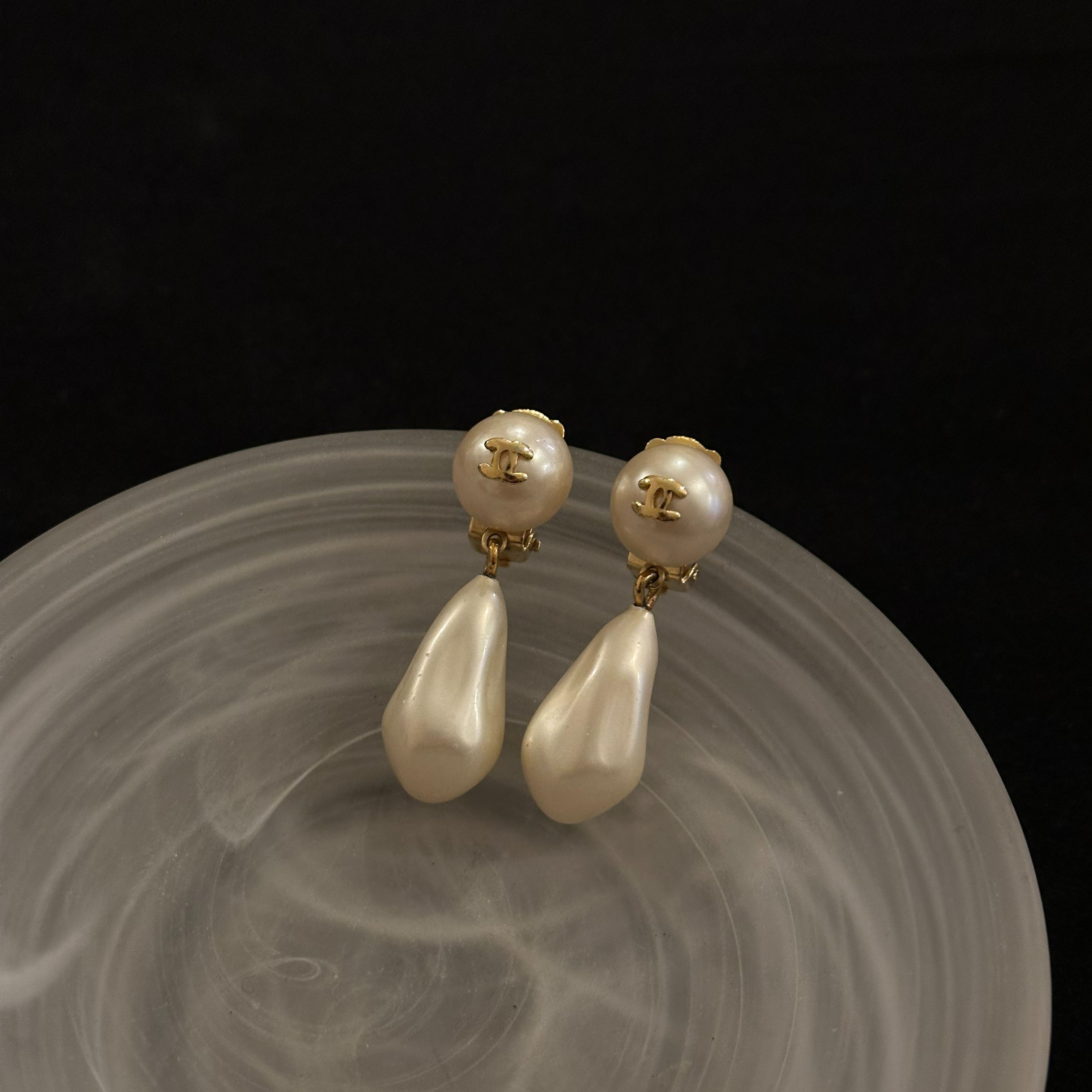 C Pearl teardrop pendant earrings