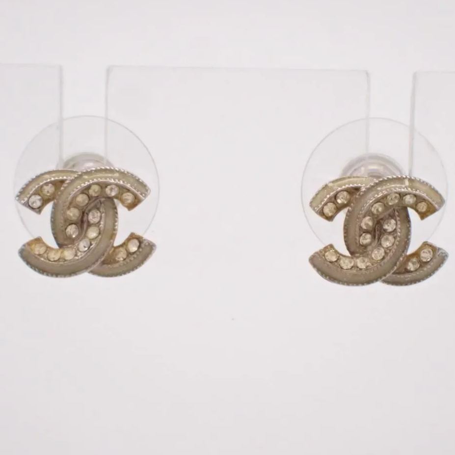 C Double C enamel rhinestone earrings