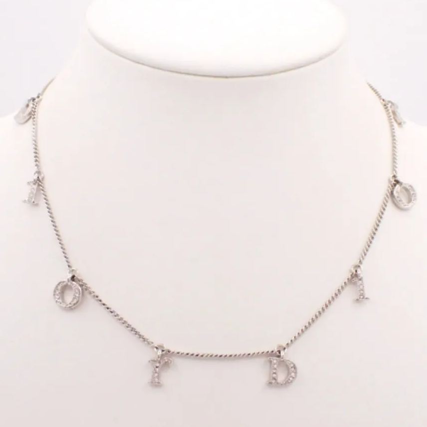 D Letter full diamond silver necklace