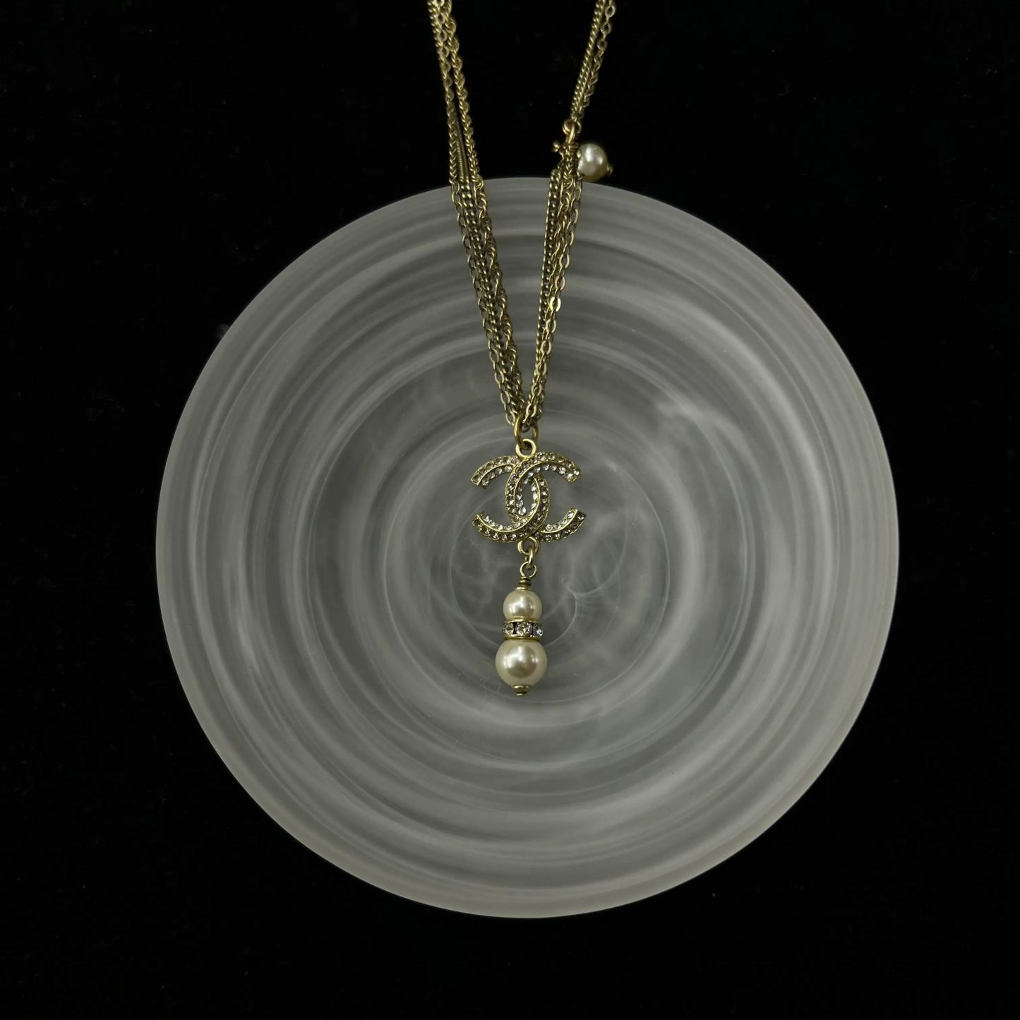 C Multi-strand full diamond pearl pendant gold necklace