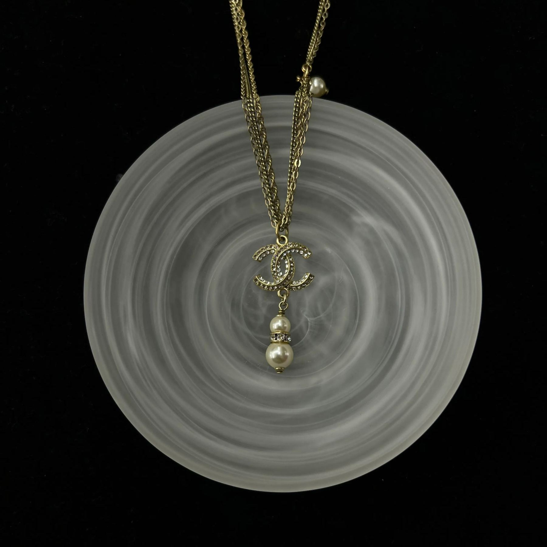 C Multi-strand full diamond pearl pendant gold necklace