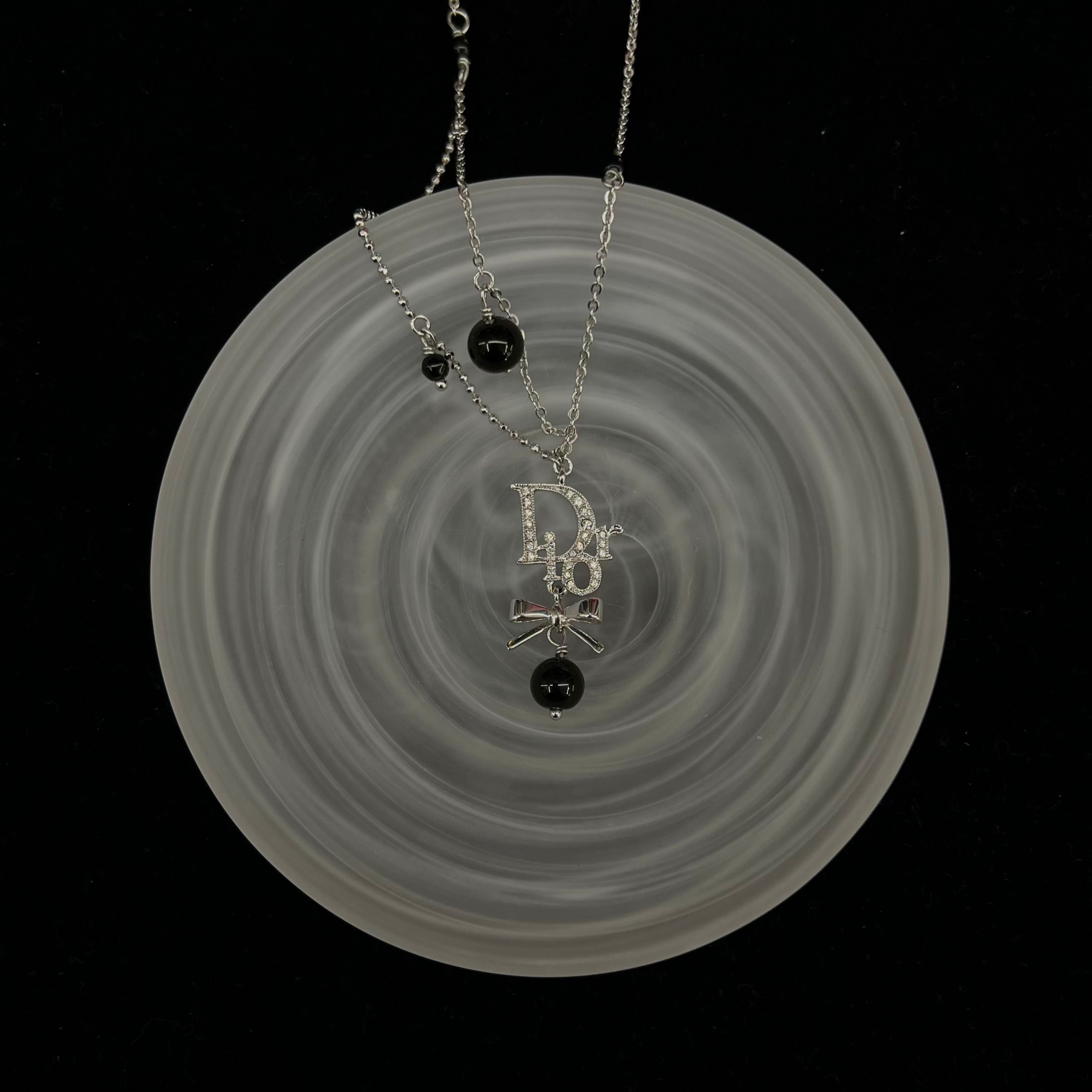 D Bow pendant double-layer black necklace