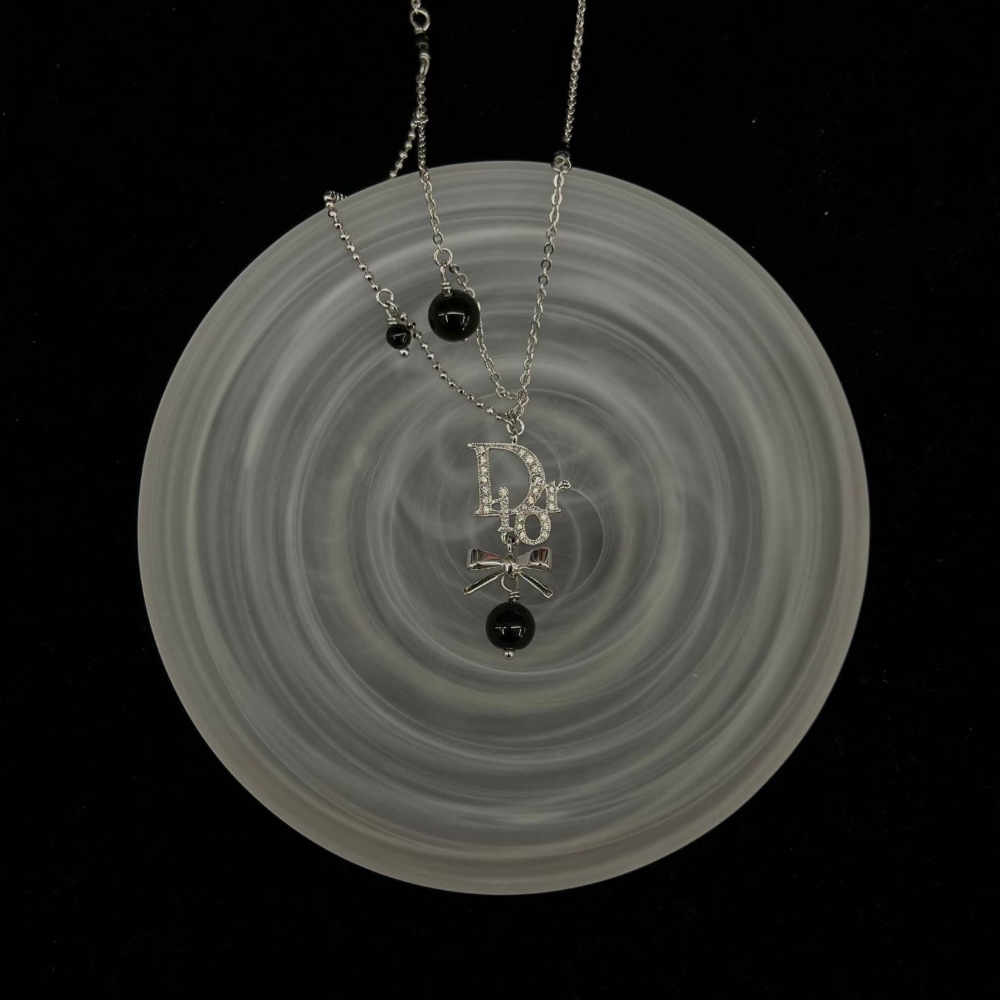 D Bow pendant double-layer black necklace