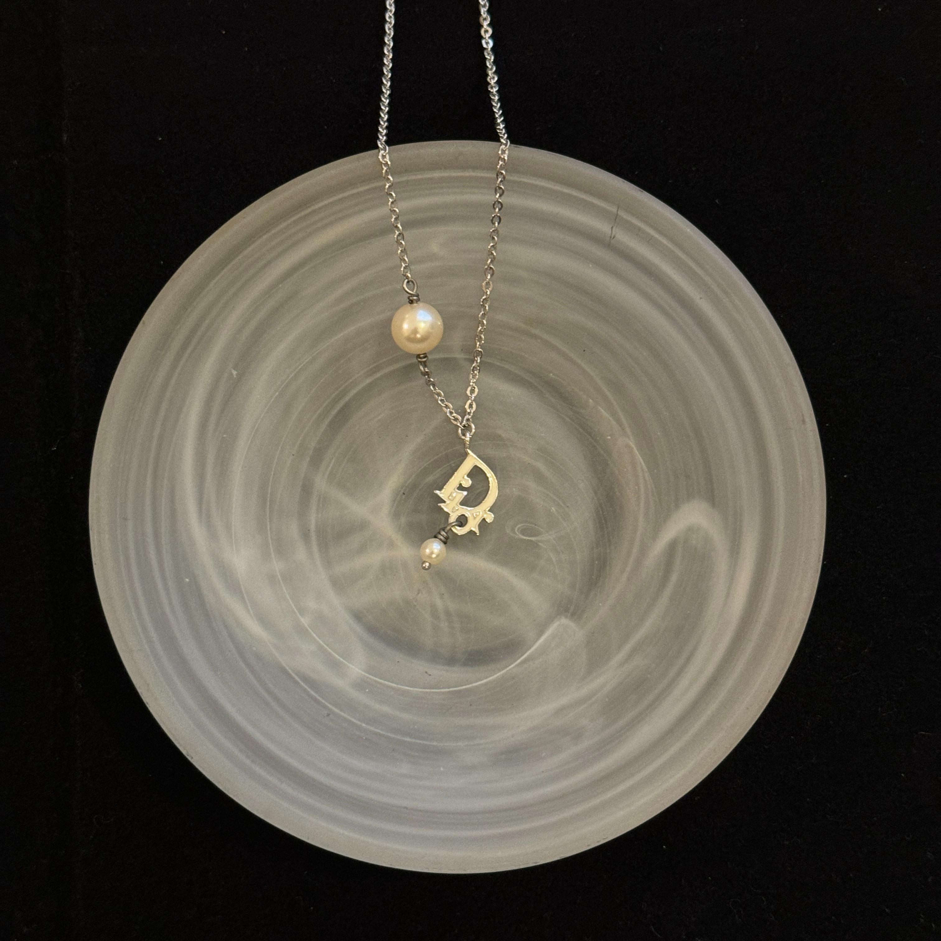 D Pearl Enamel Letter Necklace