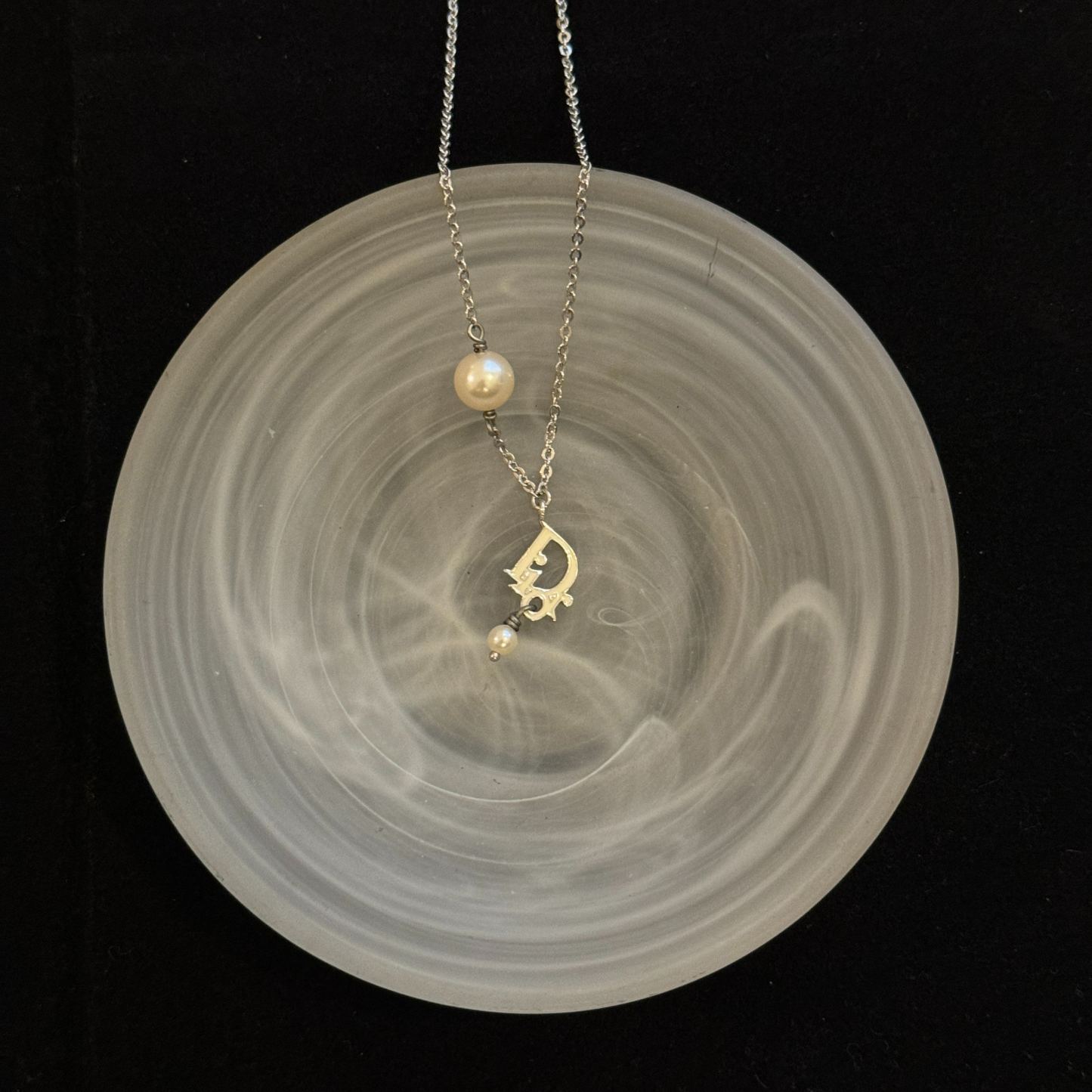 D Pearl Enamel Letter Necklace