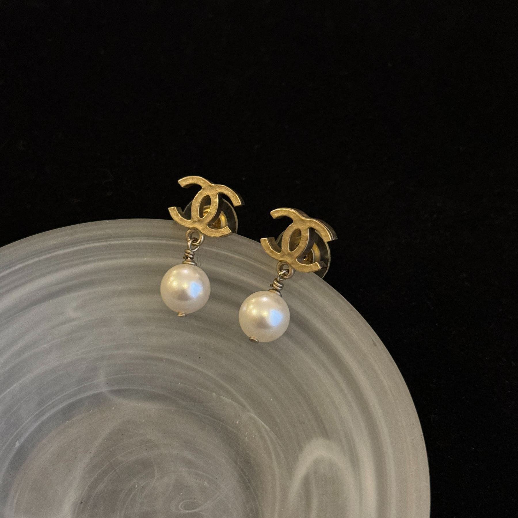 C Double C Pearl Drop Earrings