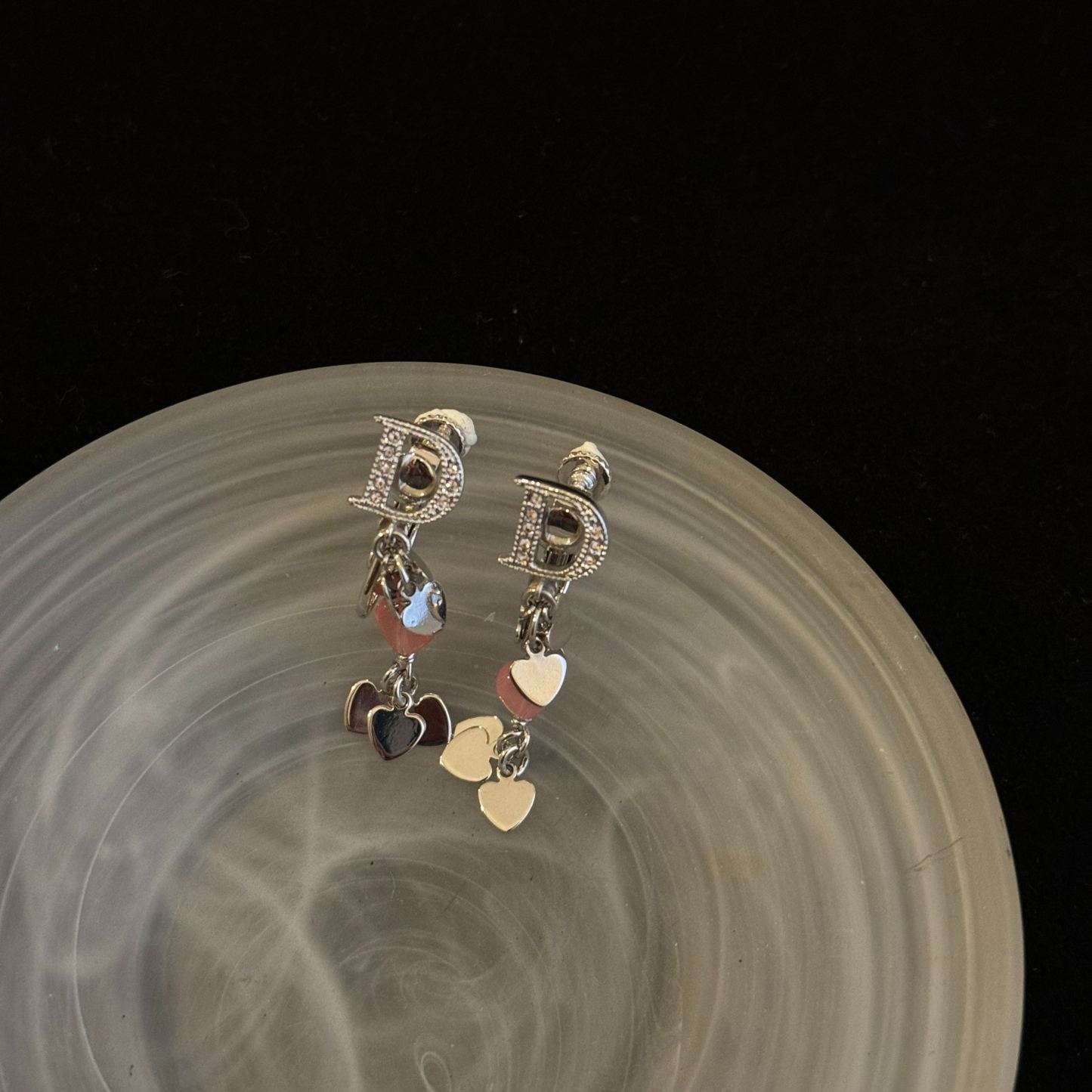 D D Full Diamond Heart Pendant Earrings