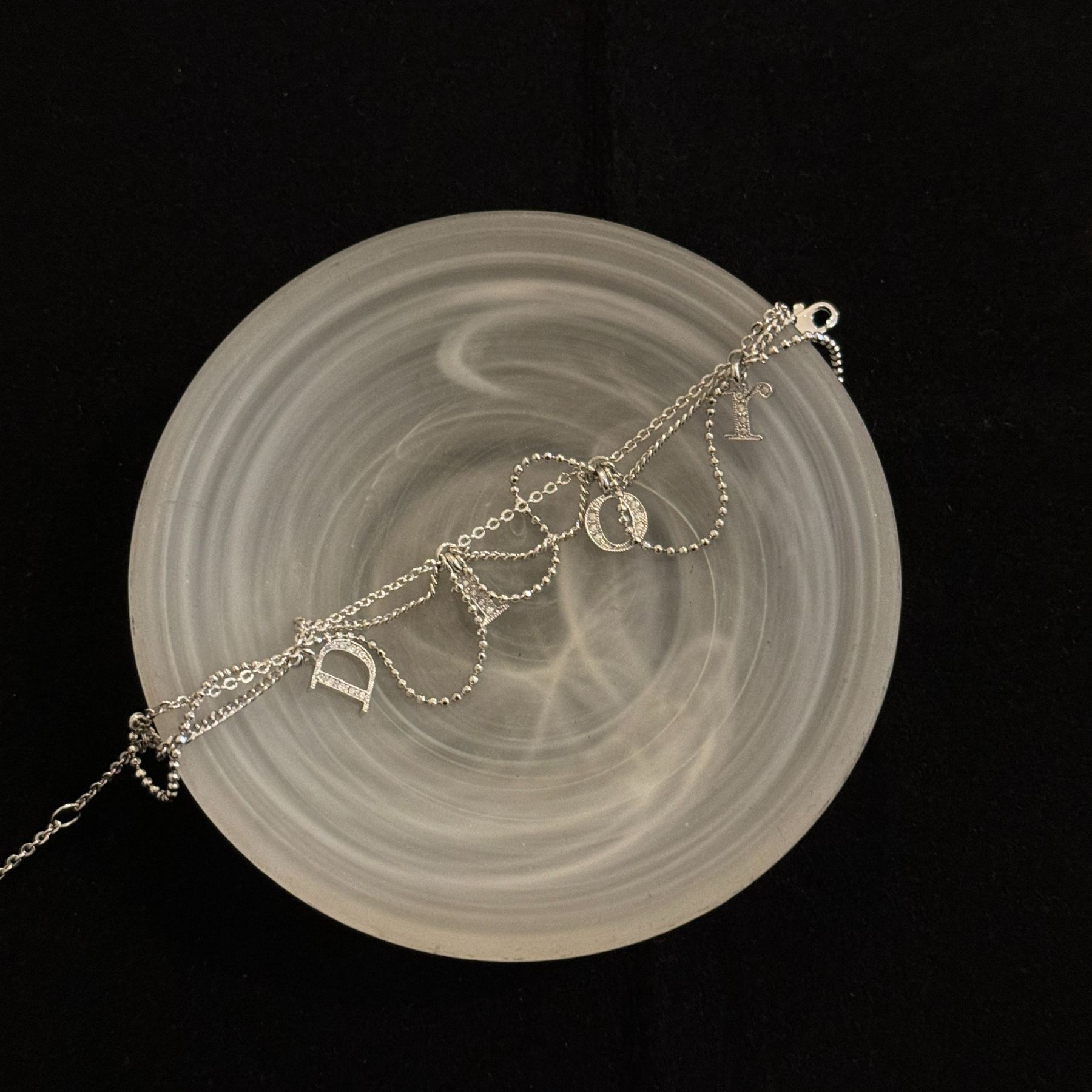 D Multi-layered logo rhinestone necklace