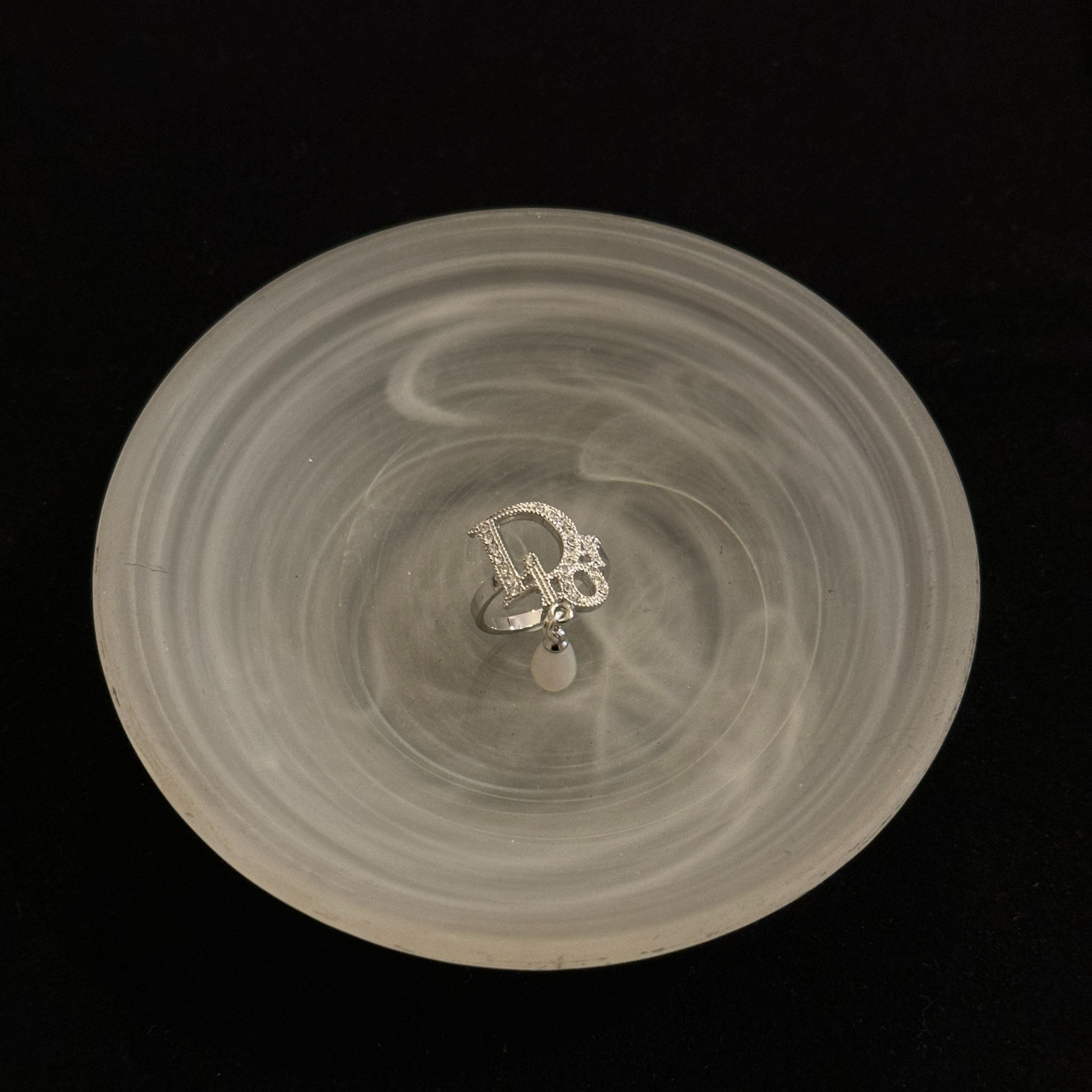 D Logo Full Diamond Teardrop Pendant Ring