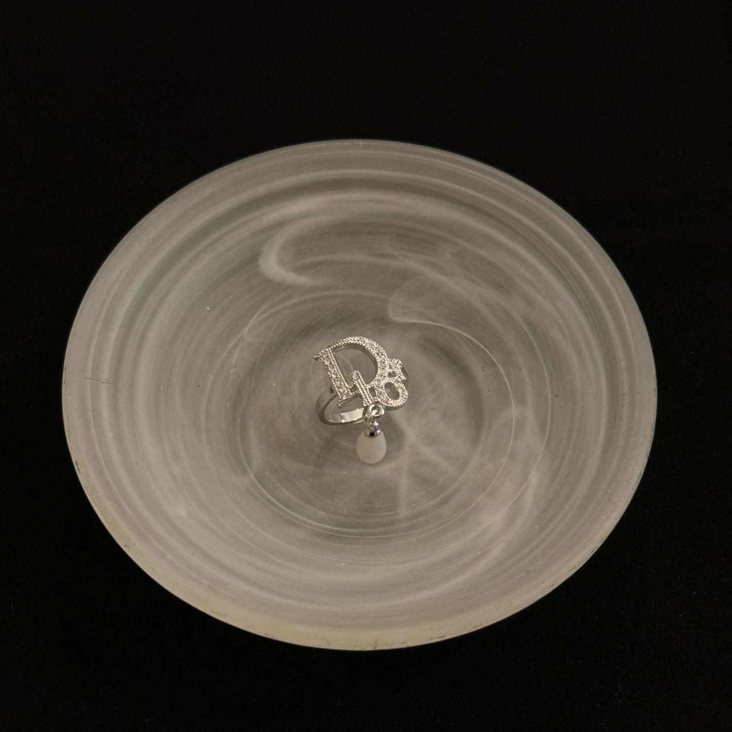 D Logo Full Diamond Teardrop Pendant Ring