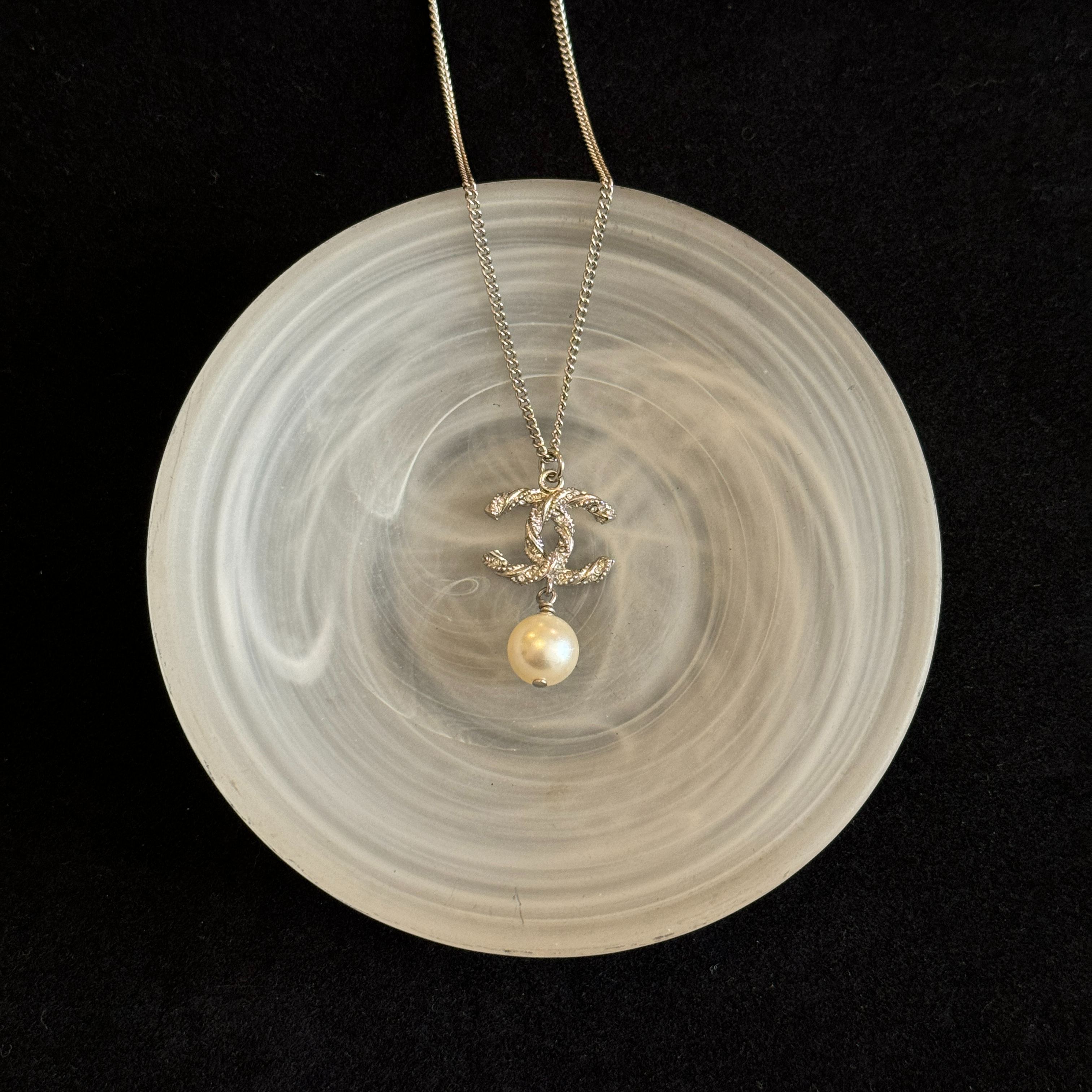 C Spiral full diamond pearl pendant gold necklace