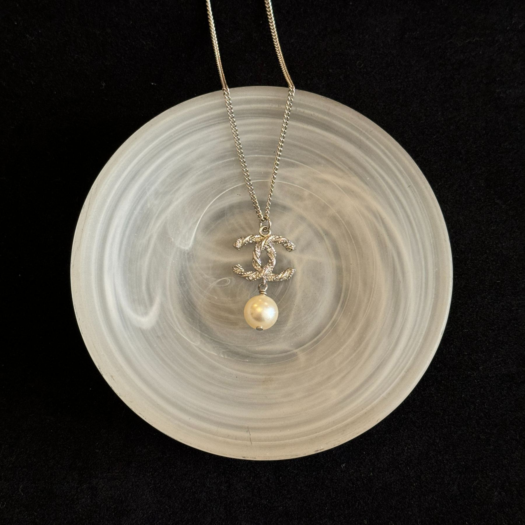 C Spiral full diamond pearl pendant gold necklace