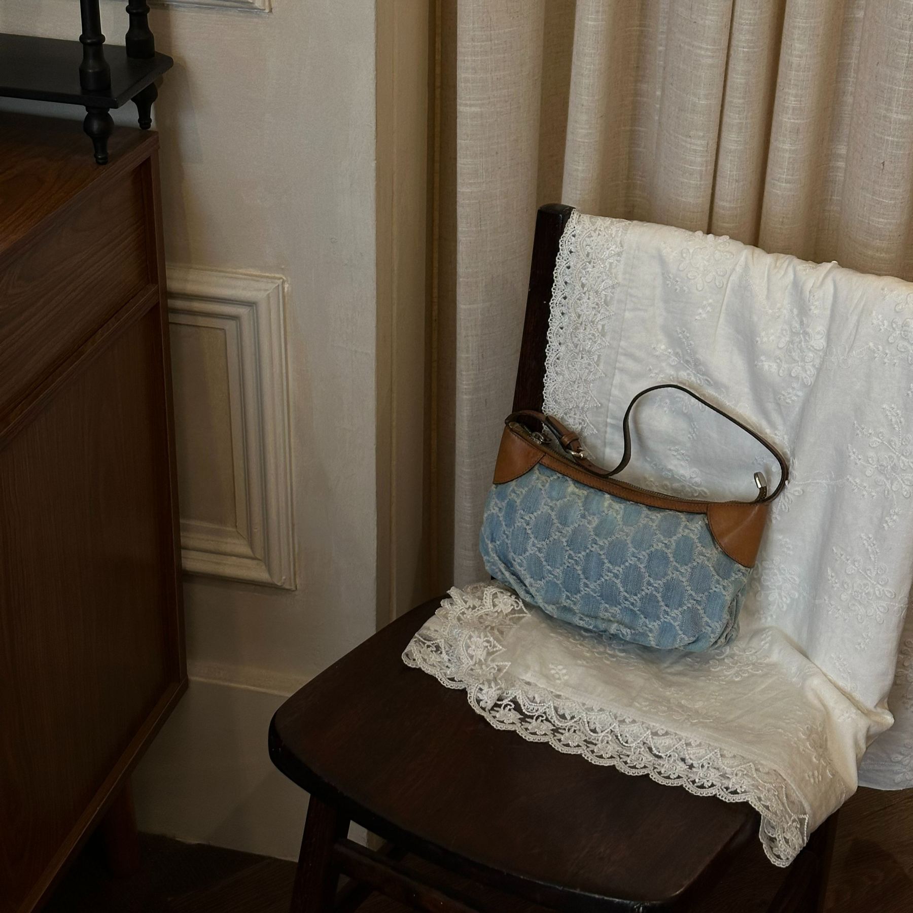 G Distressed denim shoulder bag