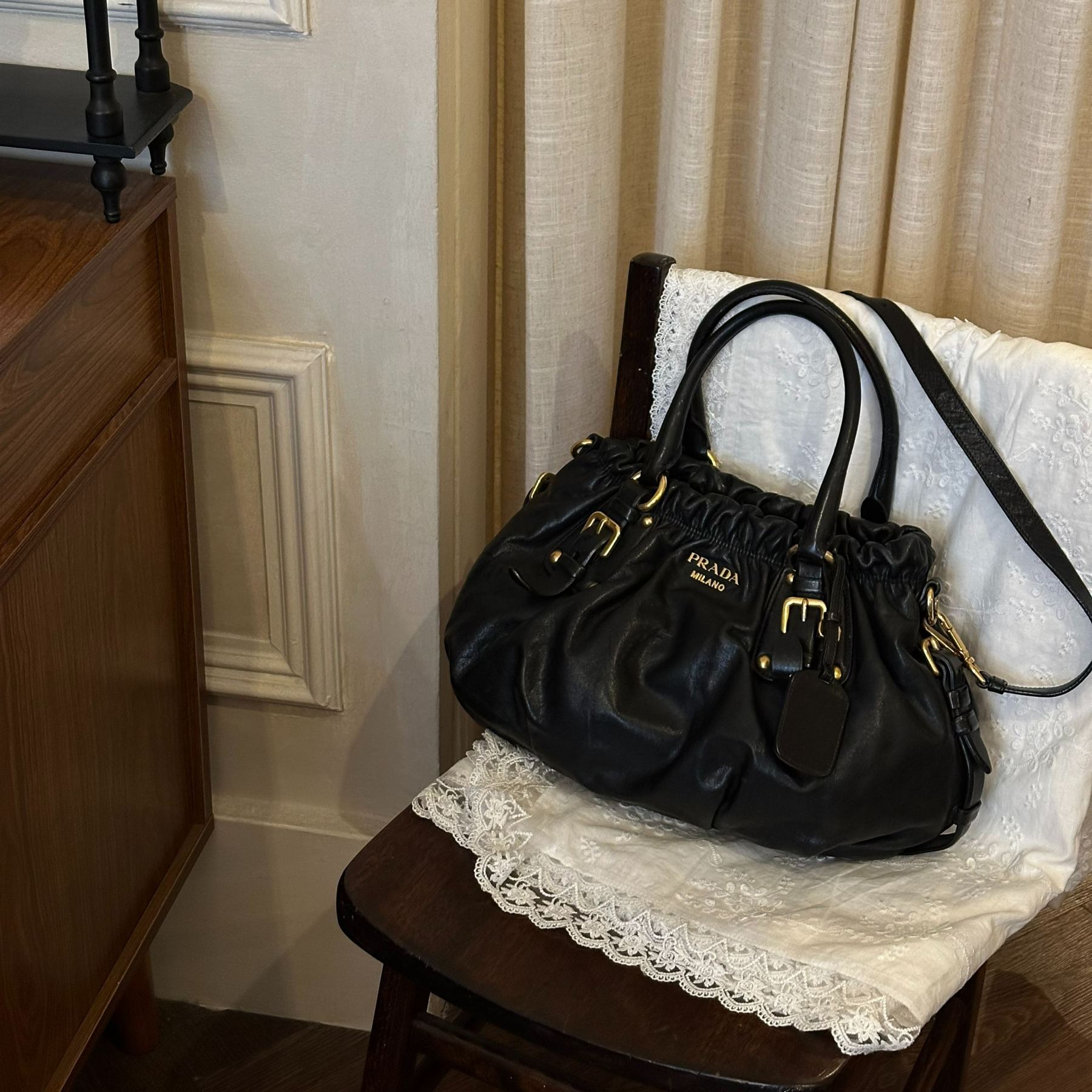P Black Gold Pleated Bag