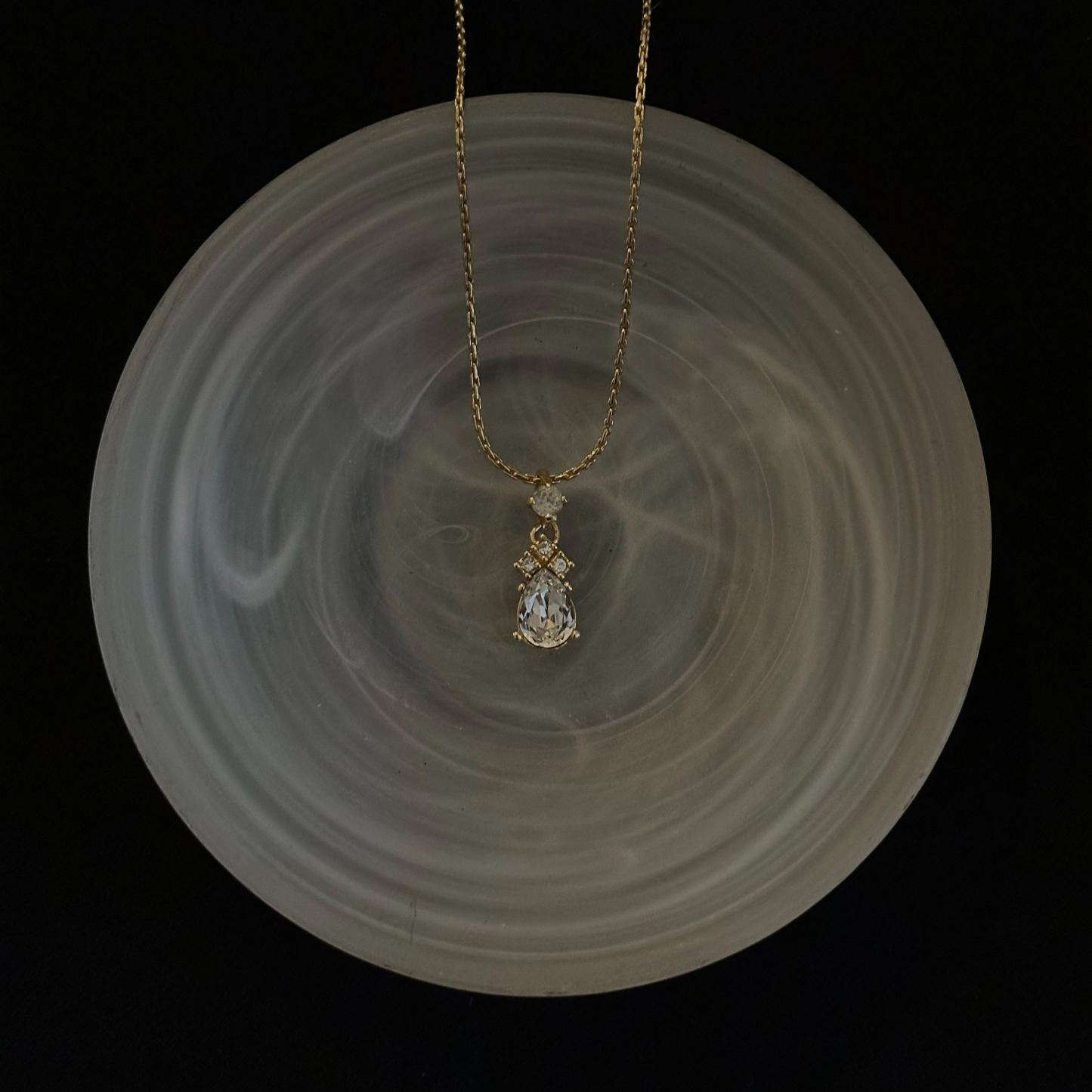 D Rhinestone Pendant Gold Necklace