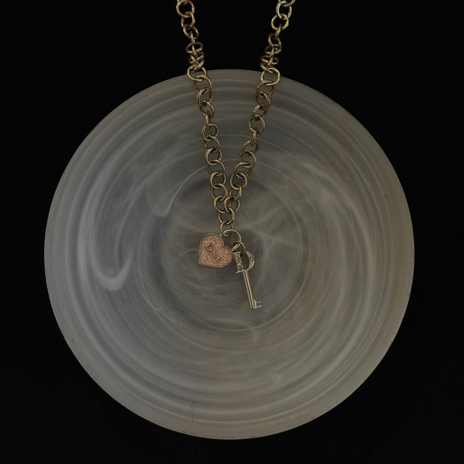 D Heart-shaped lock key pink necklace