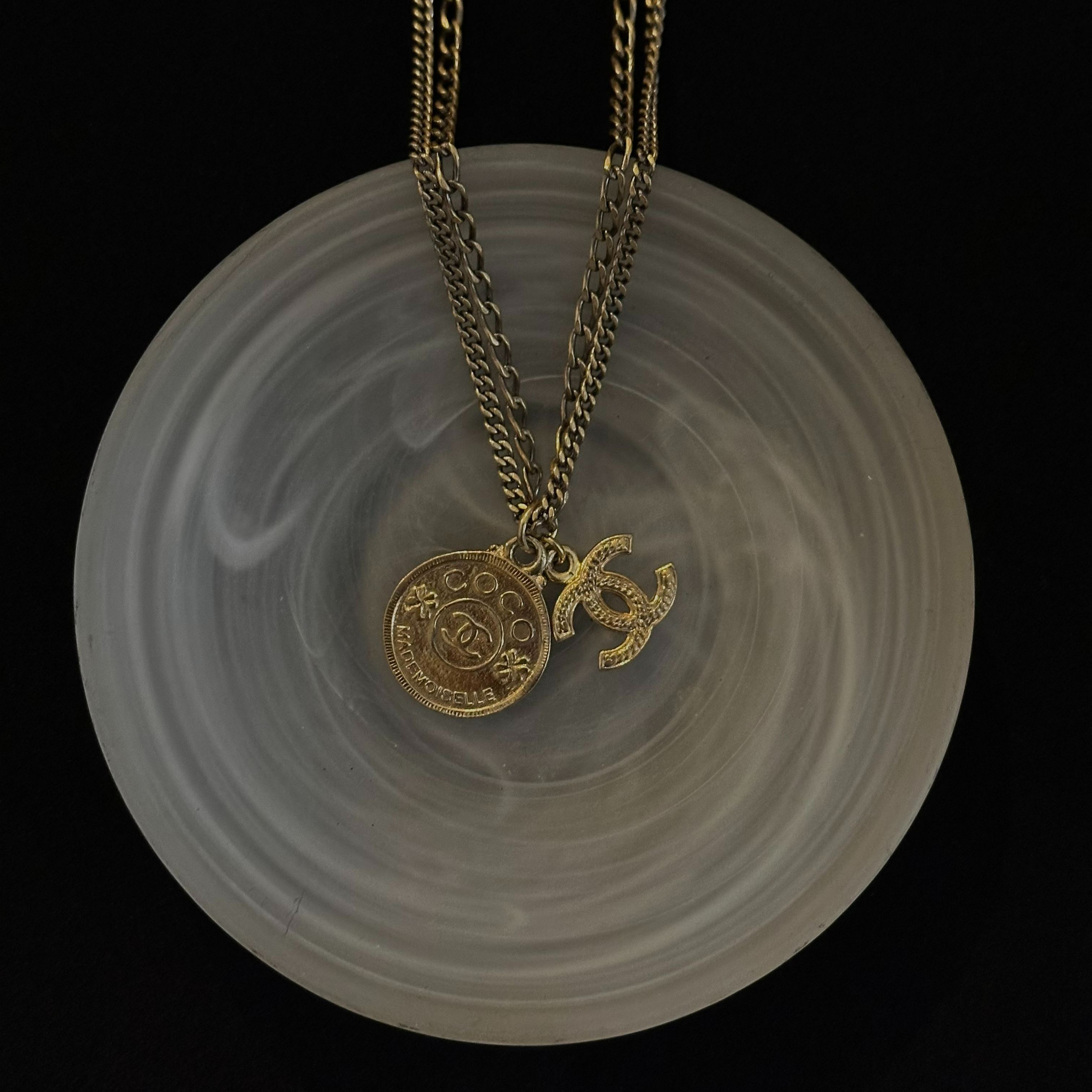 C Coco Coin Double Layer Gold Necklace
