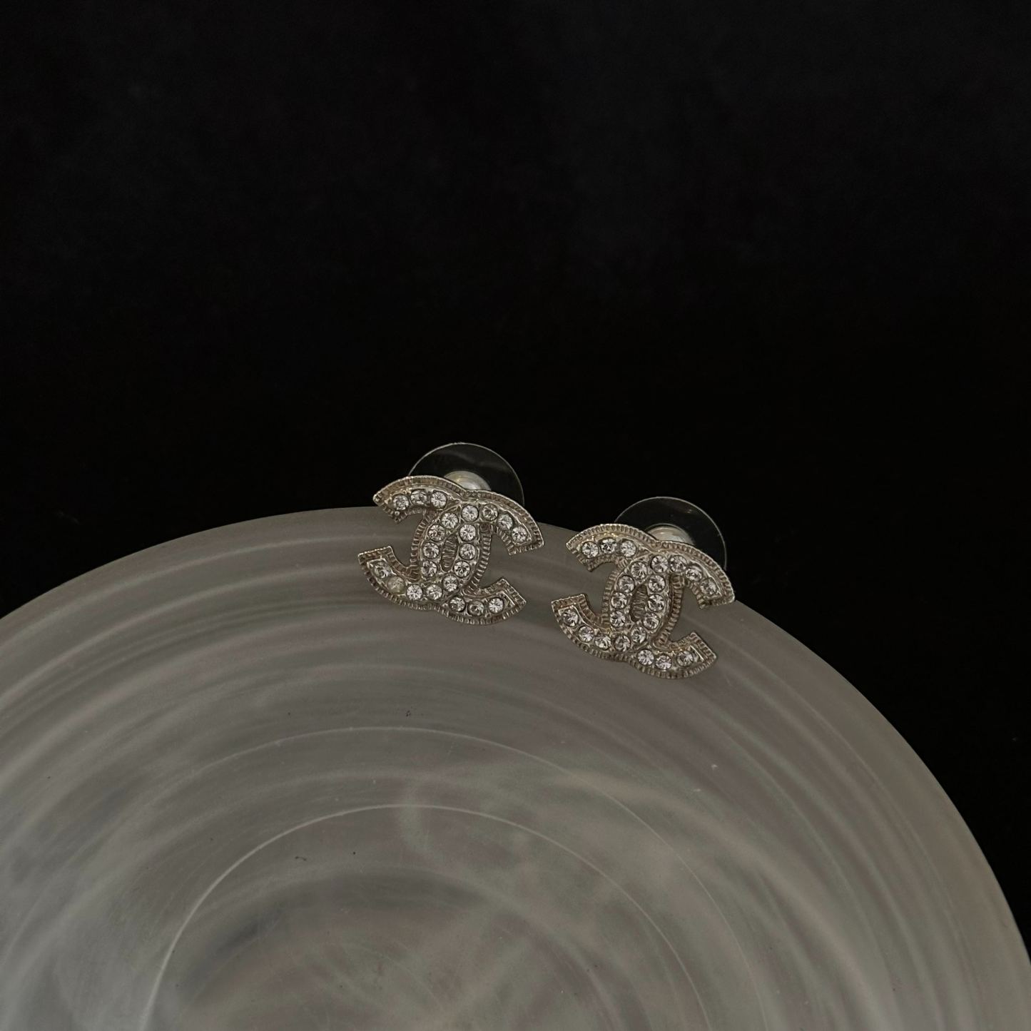 C Double C full diamond silver clip earrings