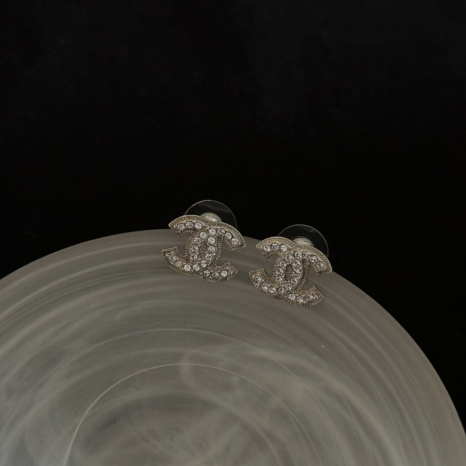 C Double C full diamond silver clip earrings